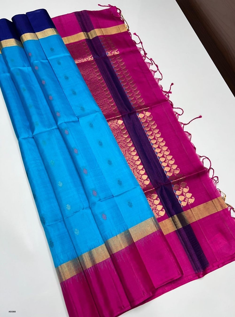 Blue & Pink -  Soft Silk Saree