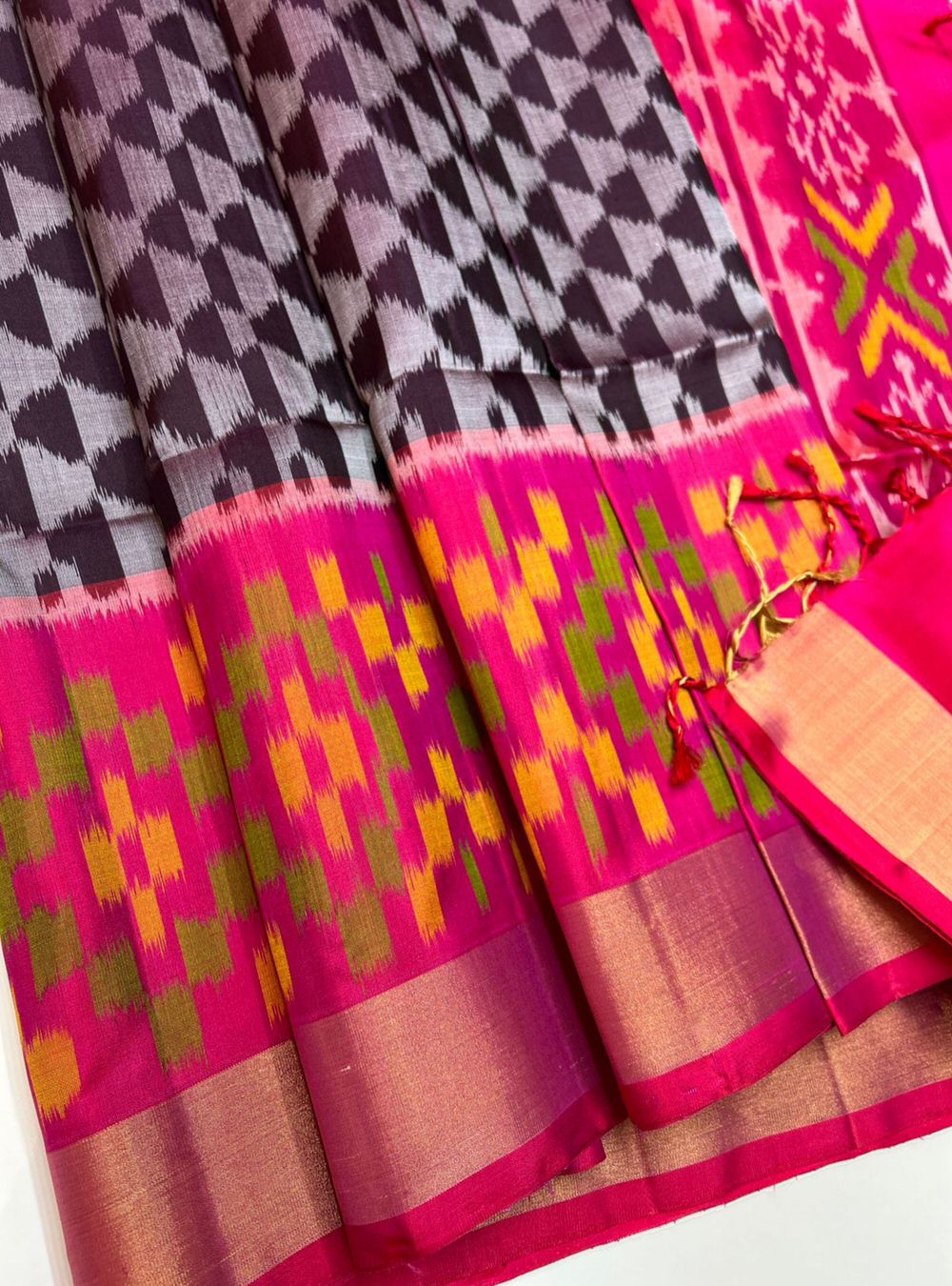 Dark Plum & Orangish Pink - Soft Silk Saree