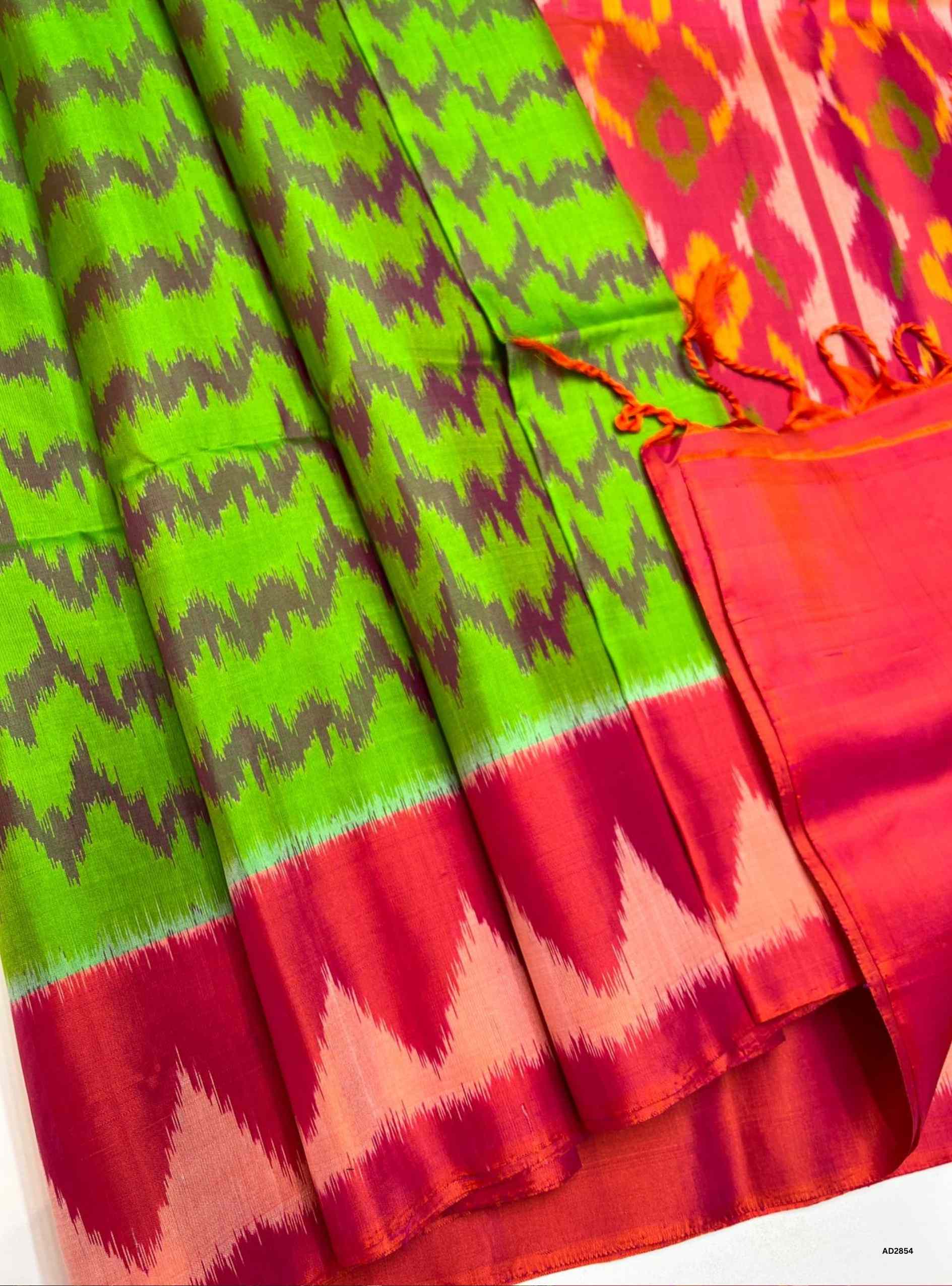 Burnt Orange & Blue - Soft Silk Saree