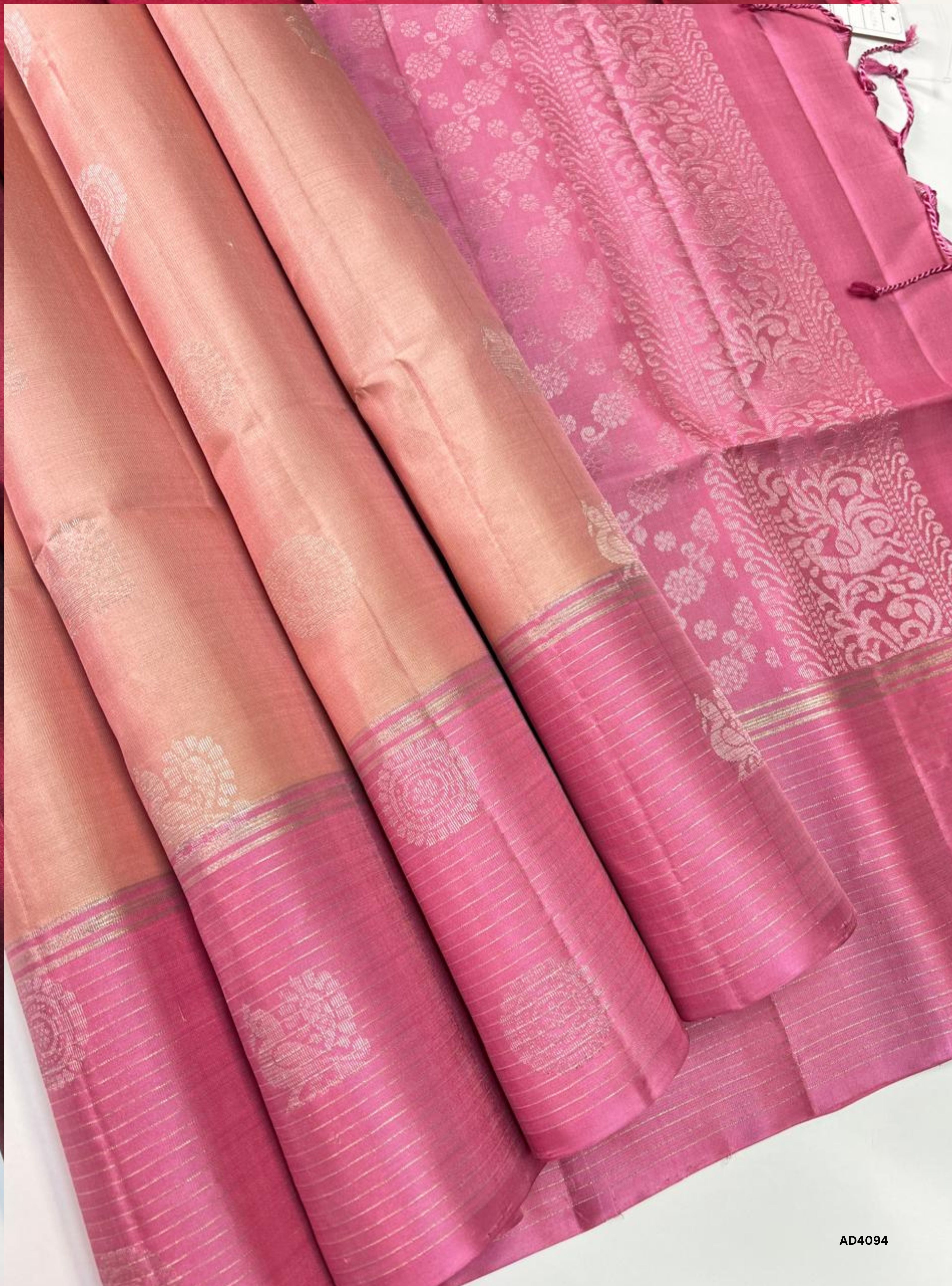 Cream Pink & Pink - Soft Silk Saree
