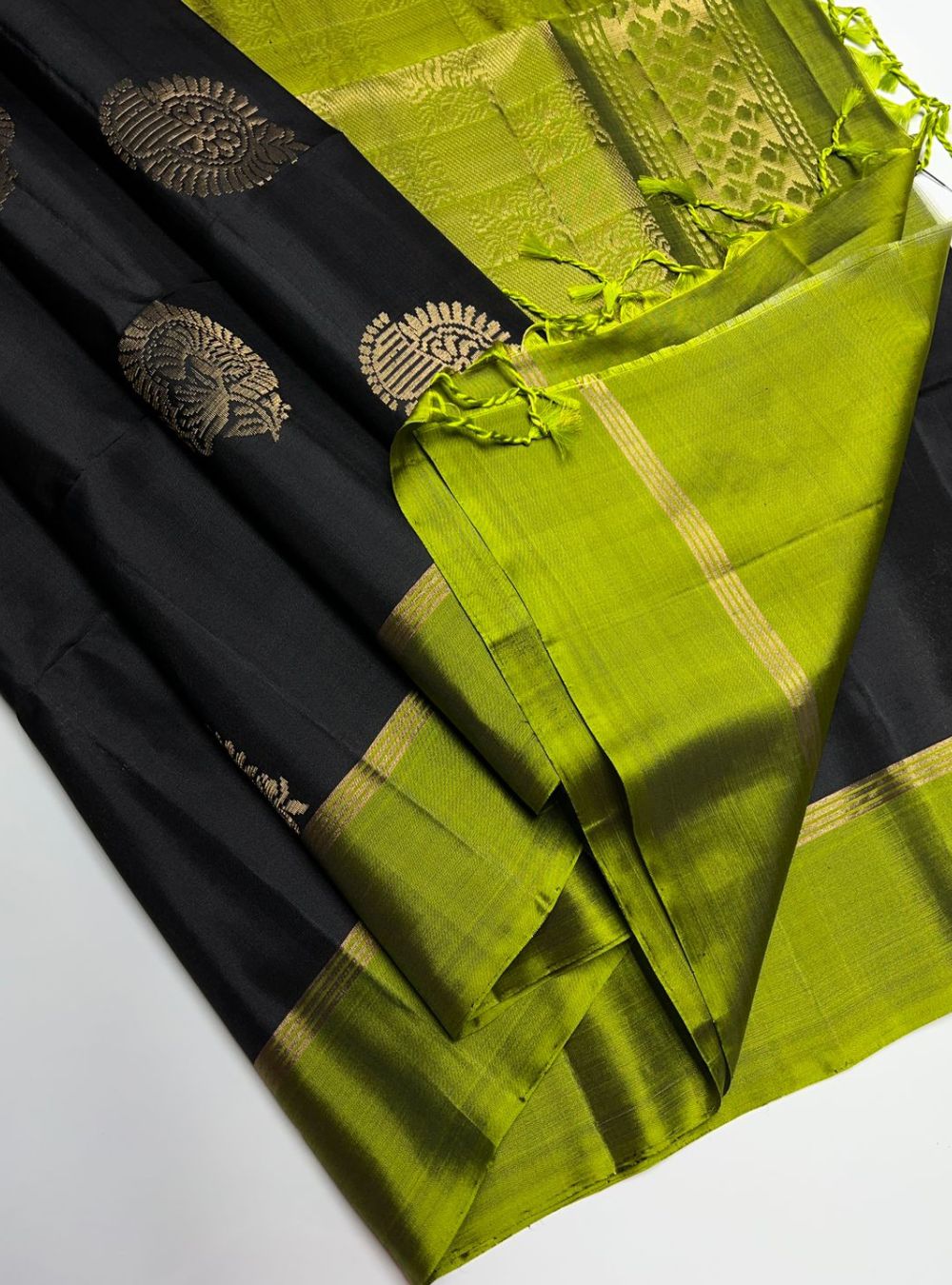 Black & Lime Green - Soft Silk Saree