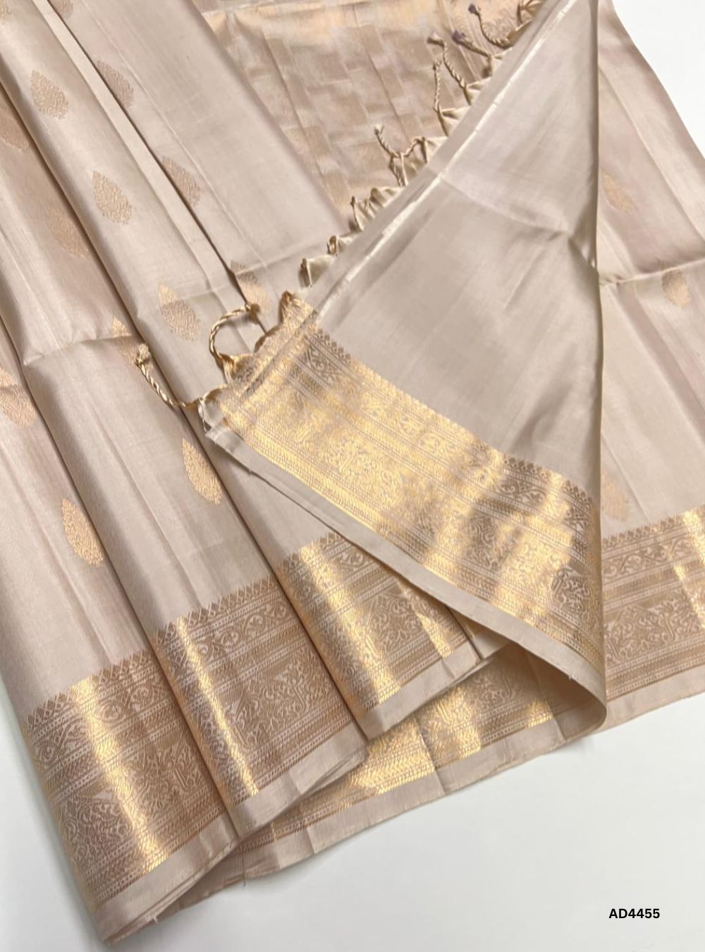 Beige - Kanchi Border Soft Silk Saree