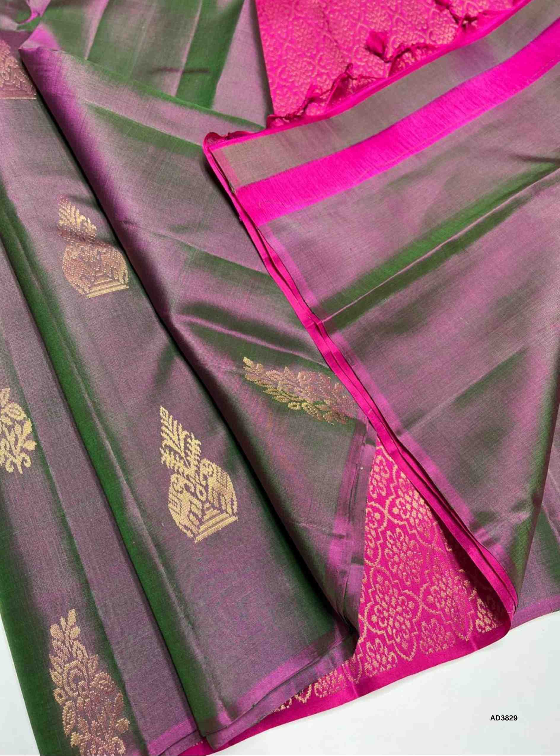 Dual Tone Pink & Green - Soft Silk Saree