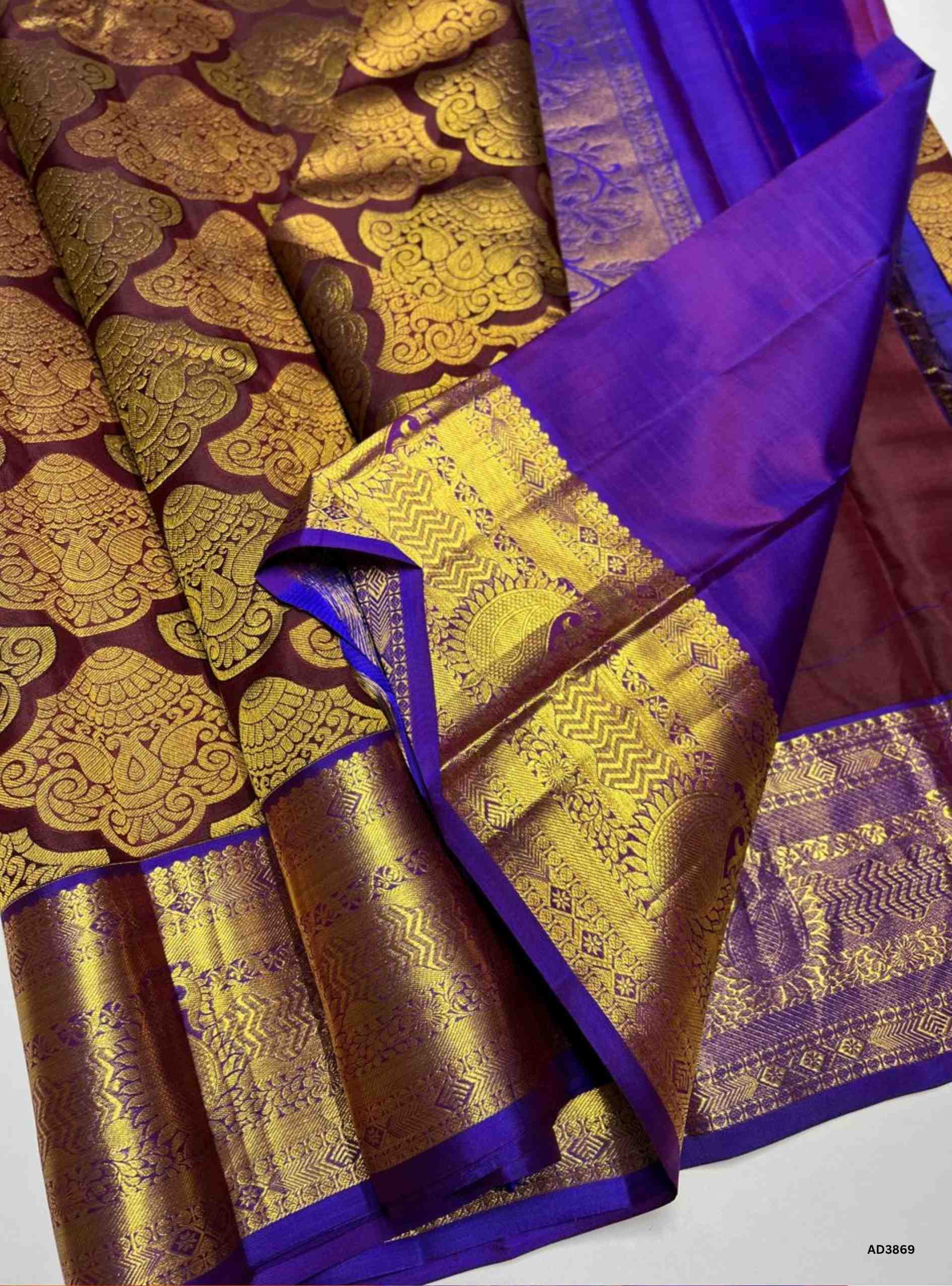 Coffee Brown & Purple - Kanjeevaram Bridal Saree
