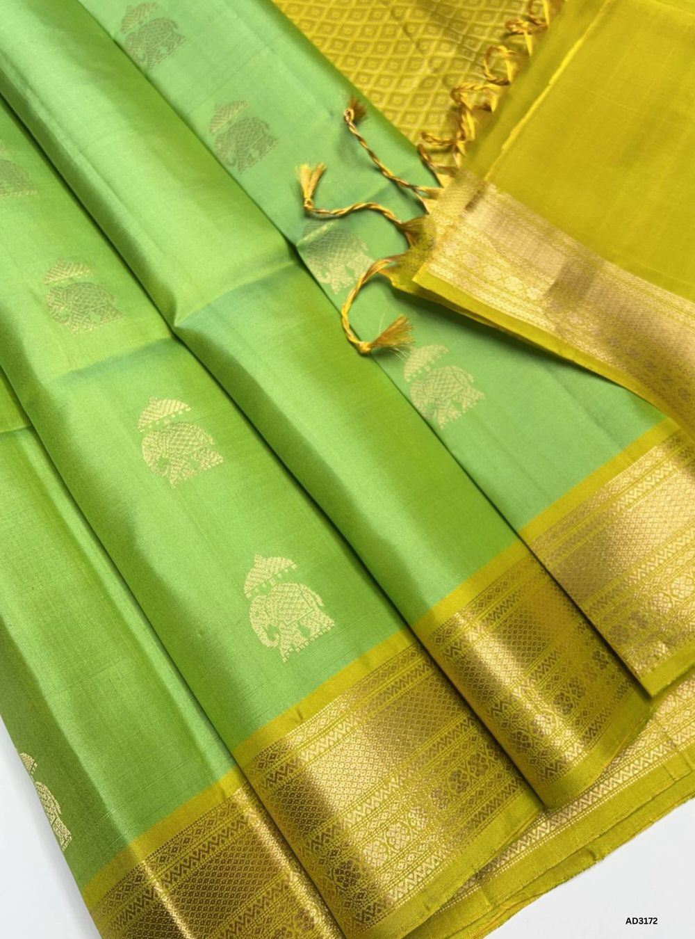 Green & Lime Green - Soft Silk Saree