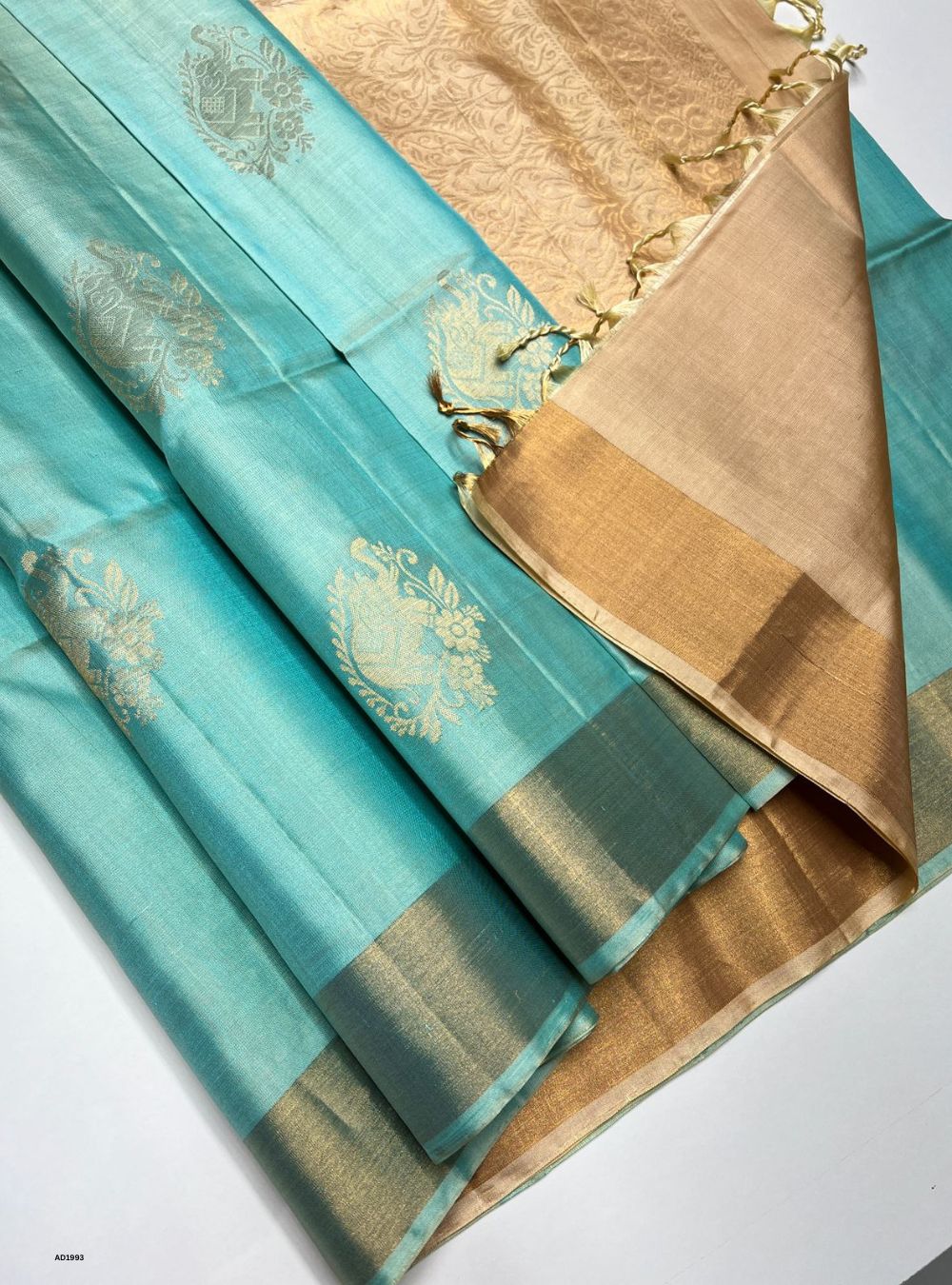 Ice Blue & Cream - Soft Silk Saree