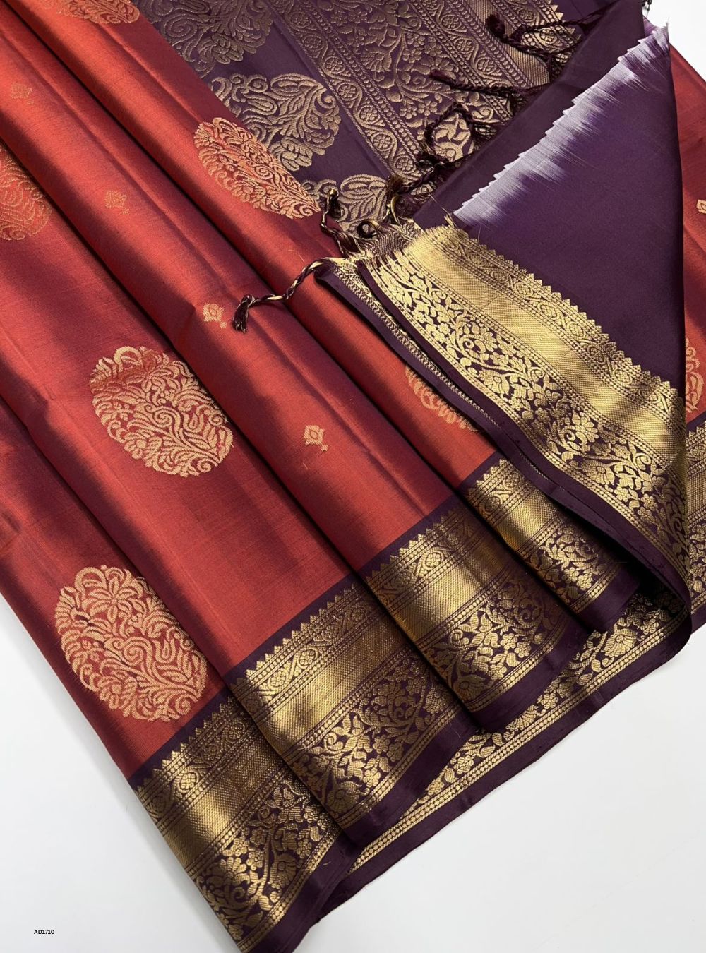 Rust Orange & Maroon - Soft Silk Saree