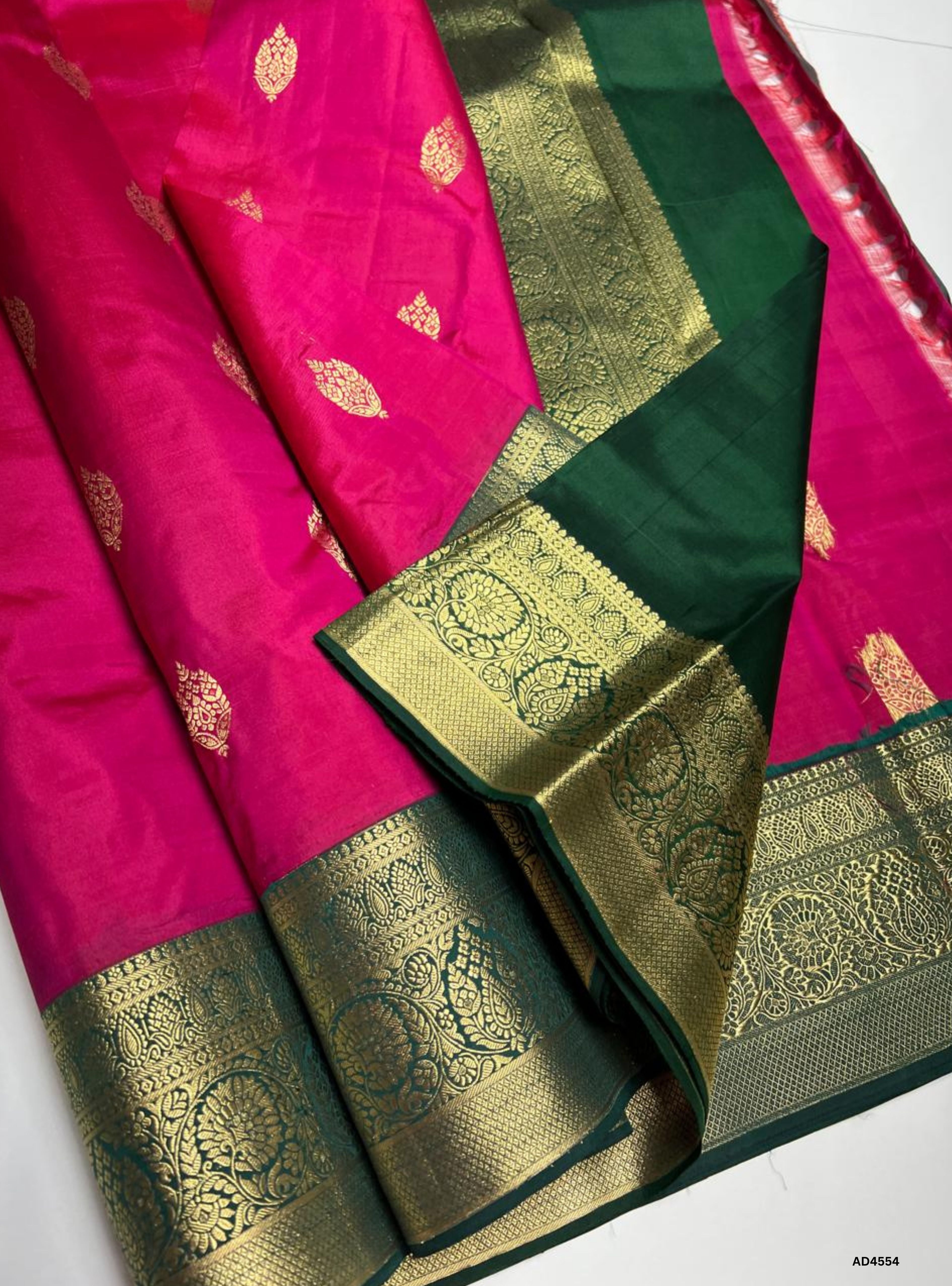 Pink & Green - Kanchi Border Soft Silk Saree
