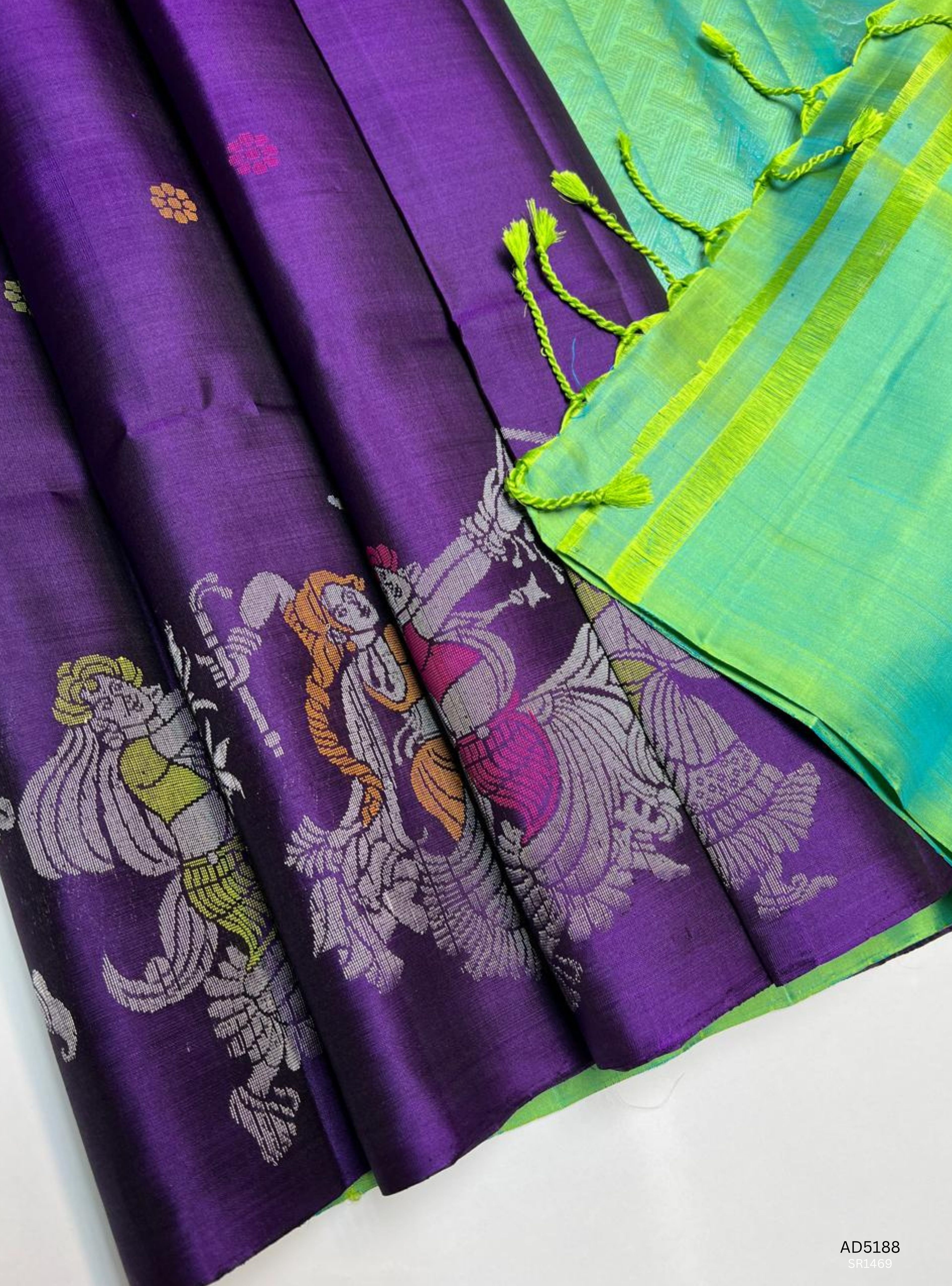 Purple & Green - Fancy Border Soft Silk Saree