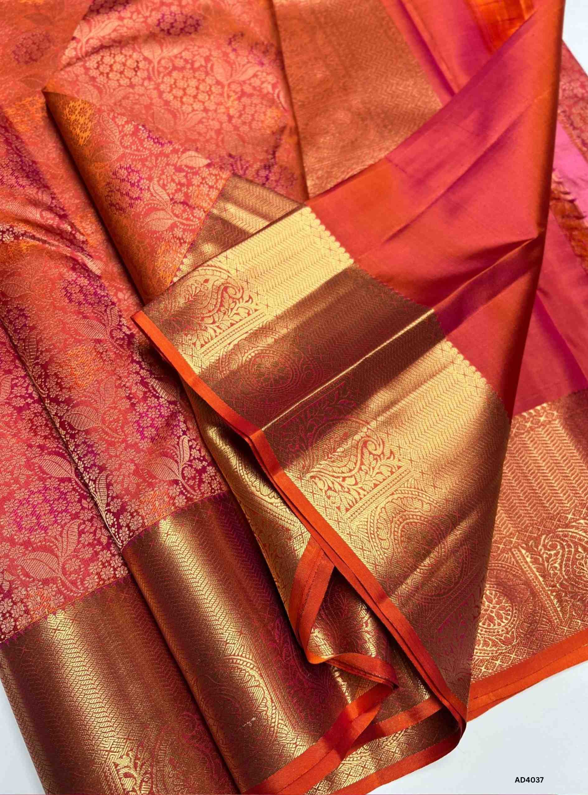Orangish Pink - Kanjeevaram Bridal Saree