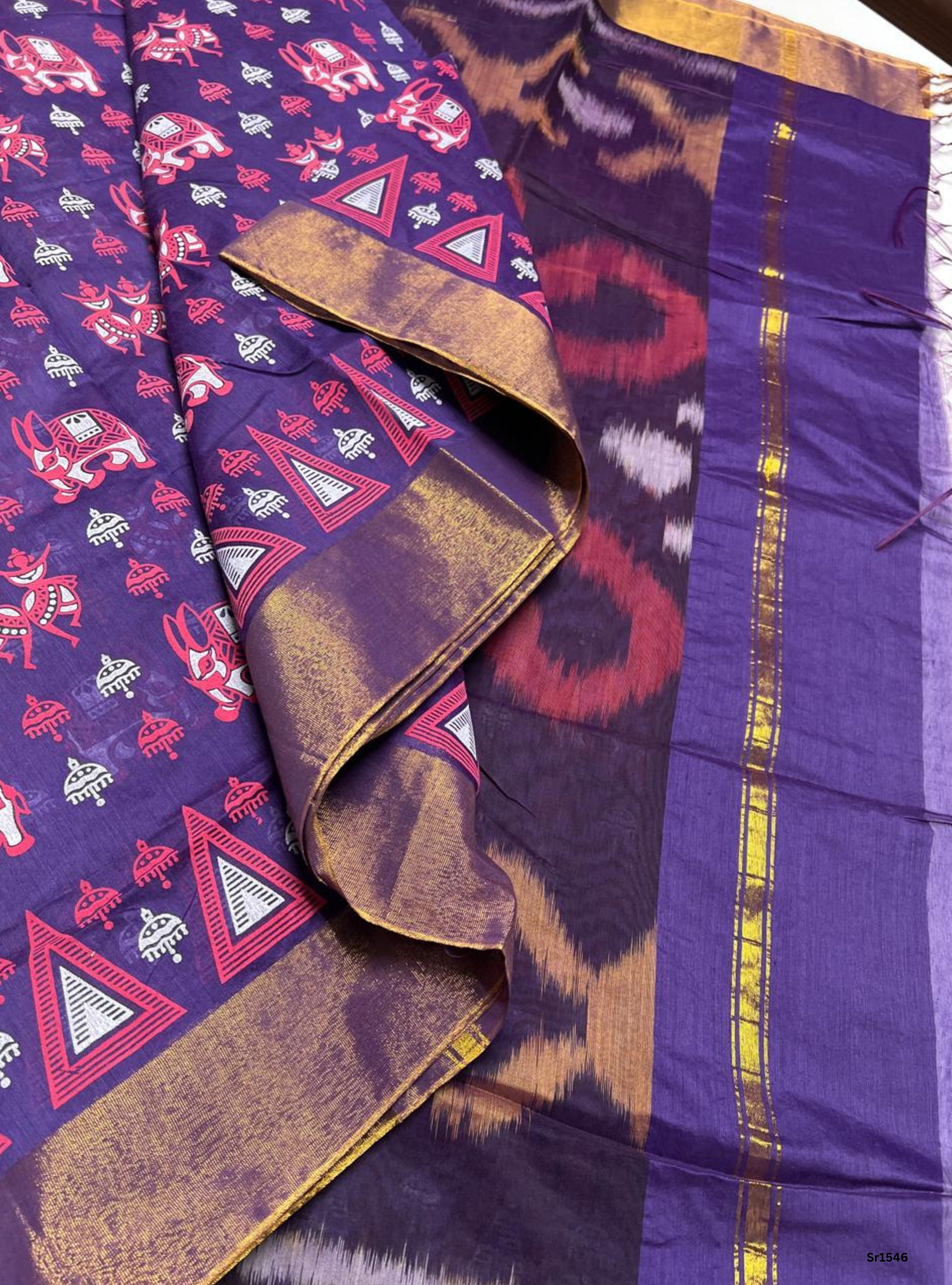 Violet & Plum - Ikkat Kotta Cotton Saree