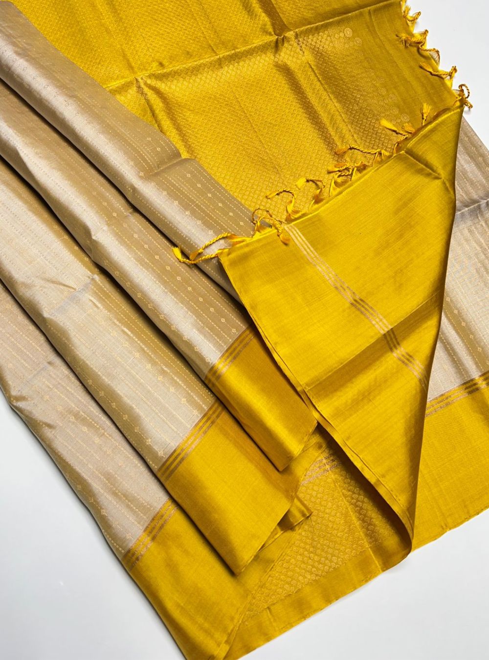 Beige & Golden Yellow - Soft Silk Saree