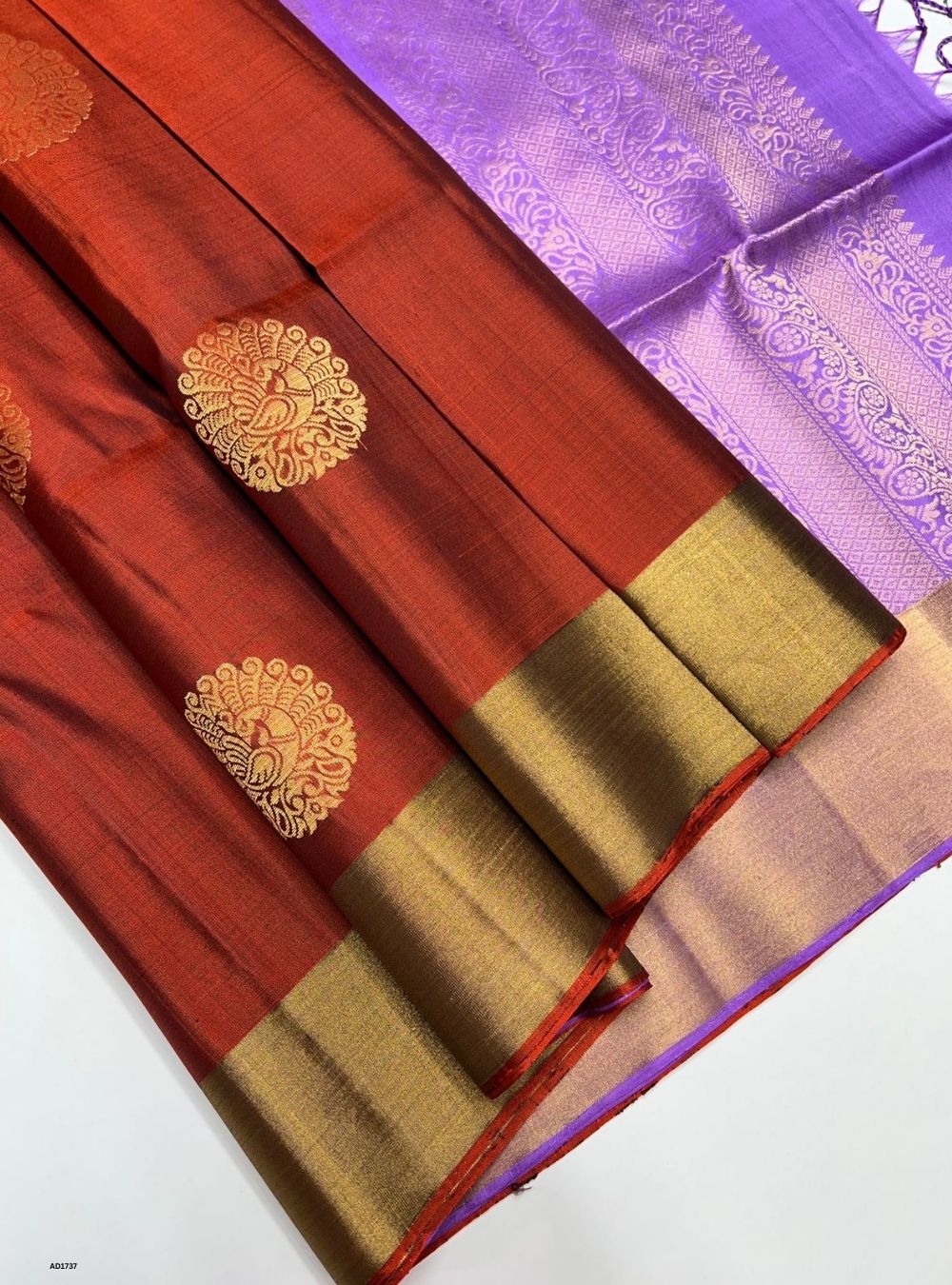 Rust Orange & Lavender - Soft Silk Saree