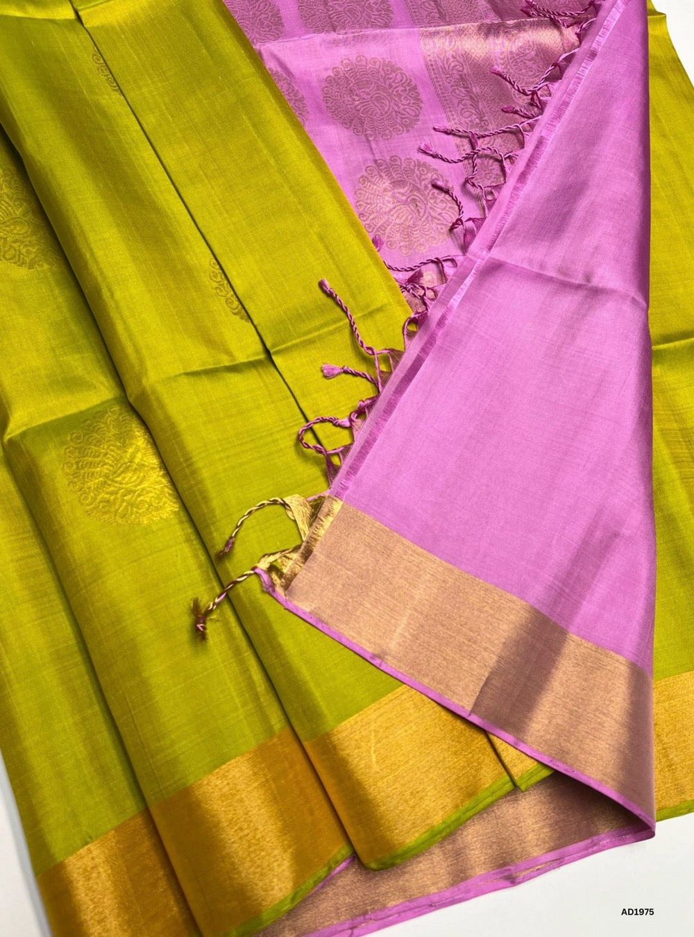 Parrot Green & Rose Milk Pink - Soft Silk Saree