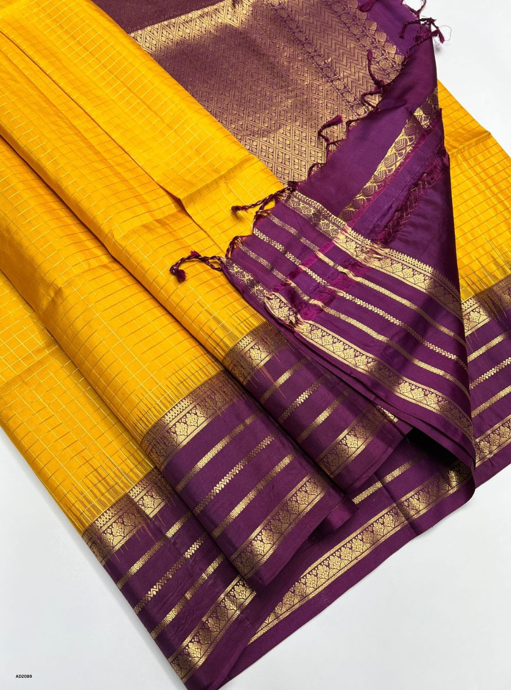 Yellow & Plum - Soft Silk Saree
