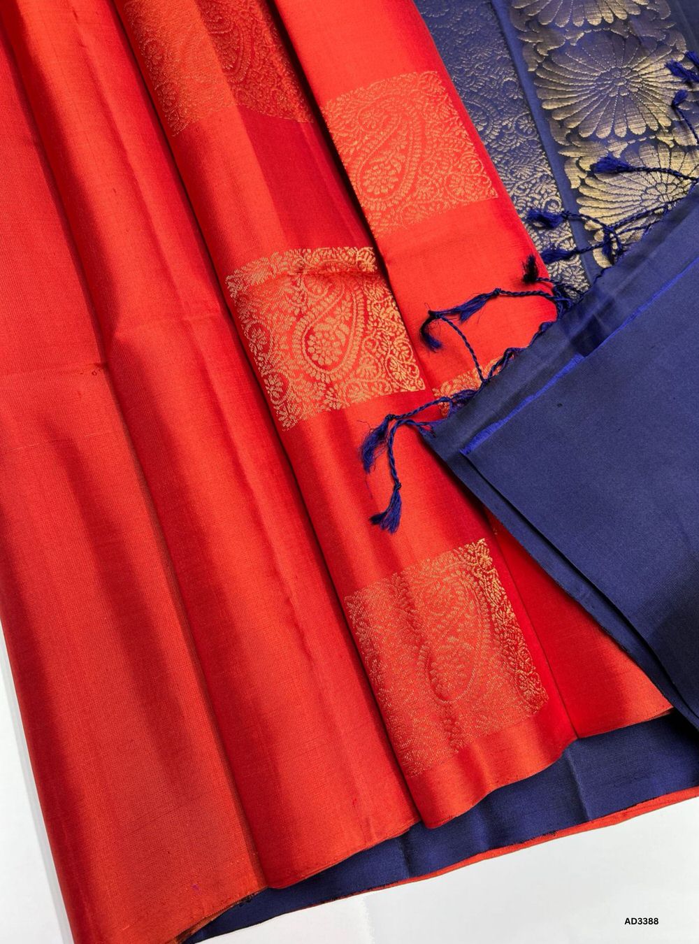 Dark Orange & Ink Blue - Soft Silk Saree