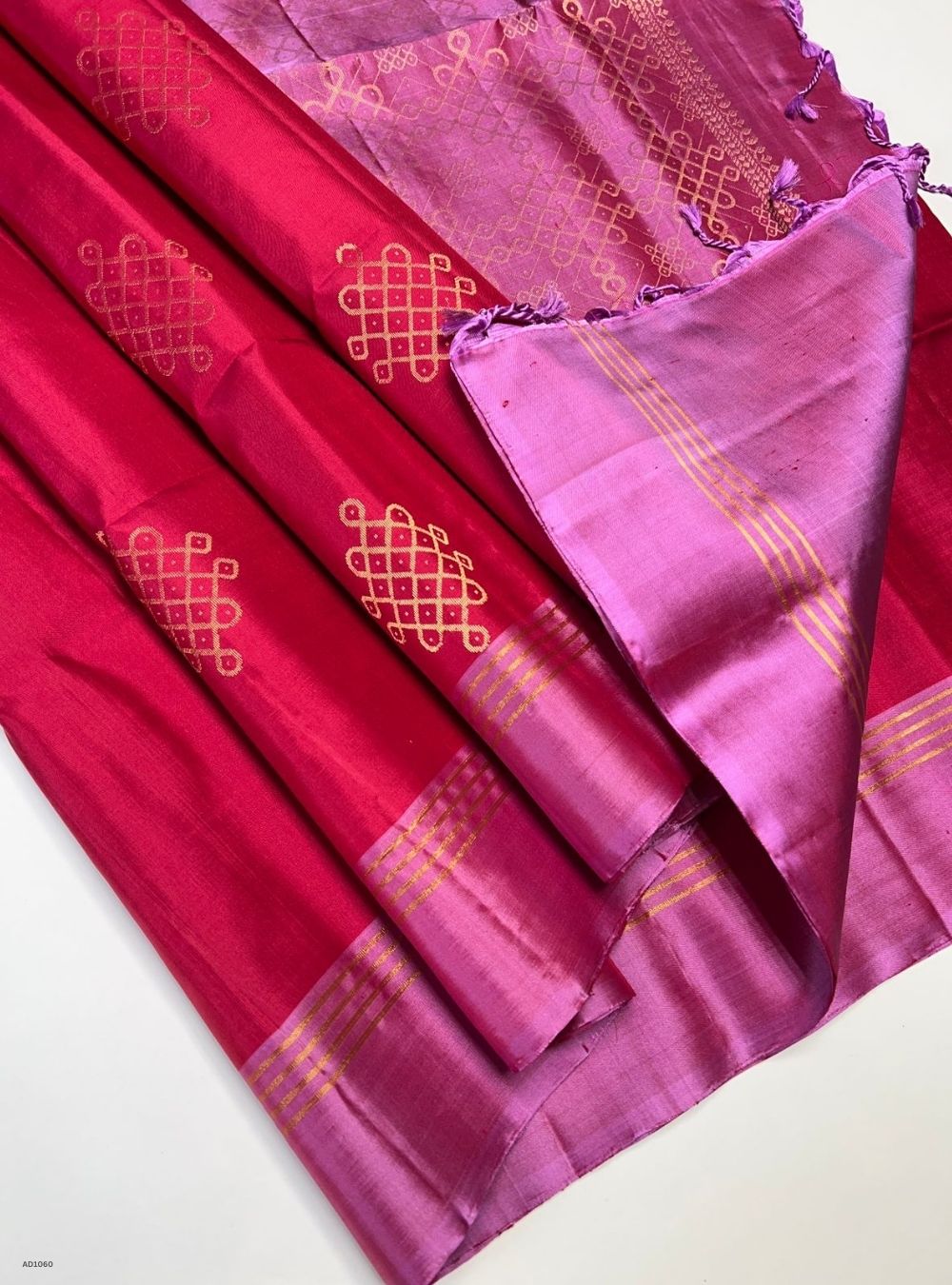Radish Red & Lavender - Soft Silk Saree
