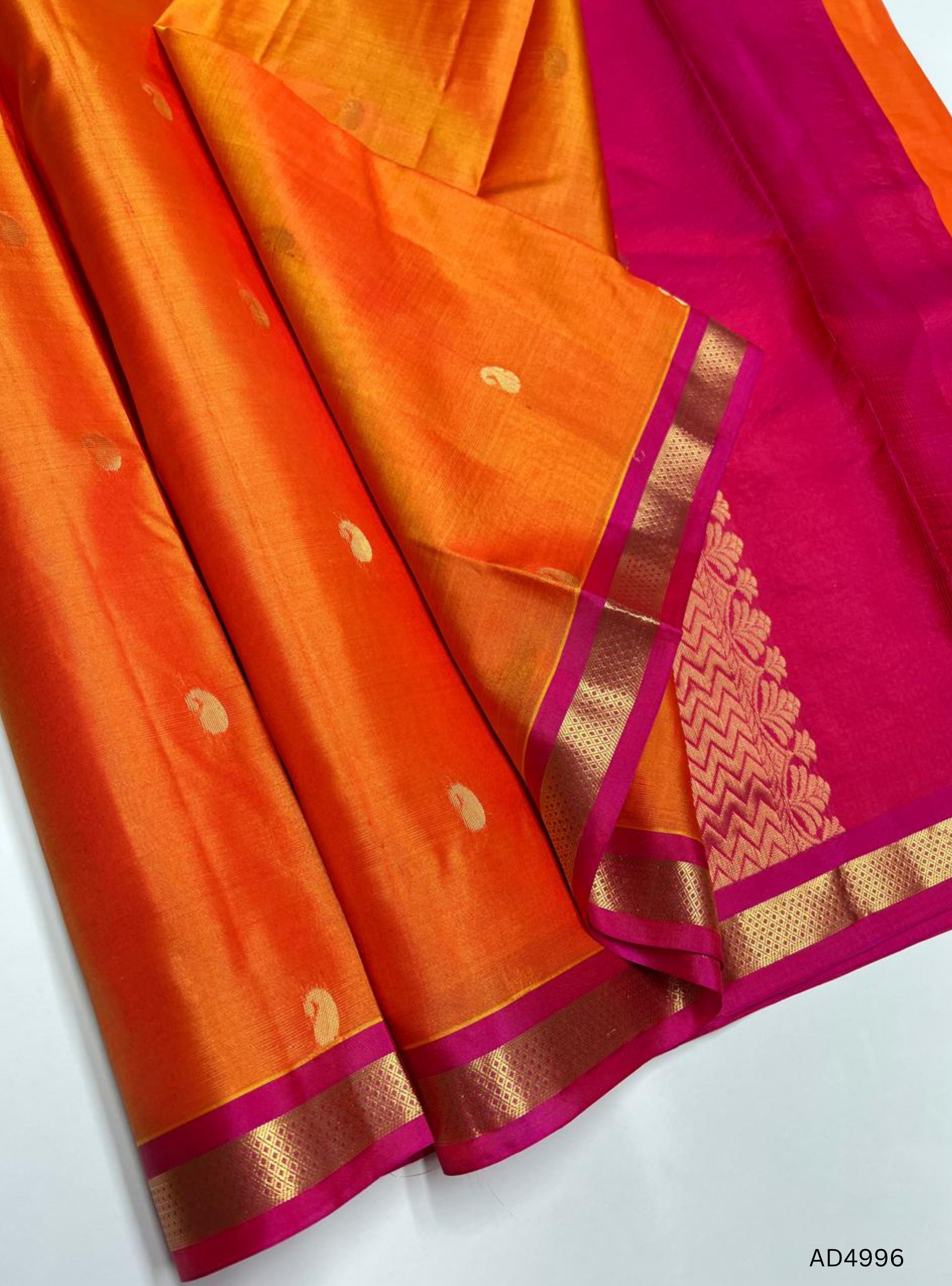 Orange & Pink - Kanchi Border Soft Silk Saree