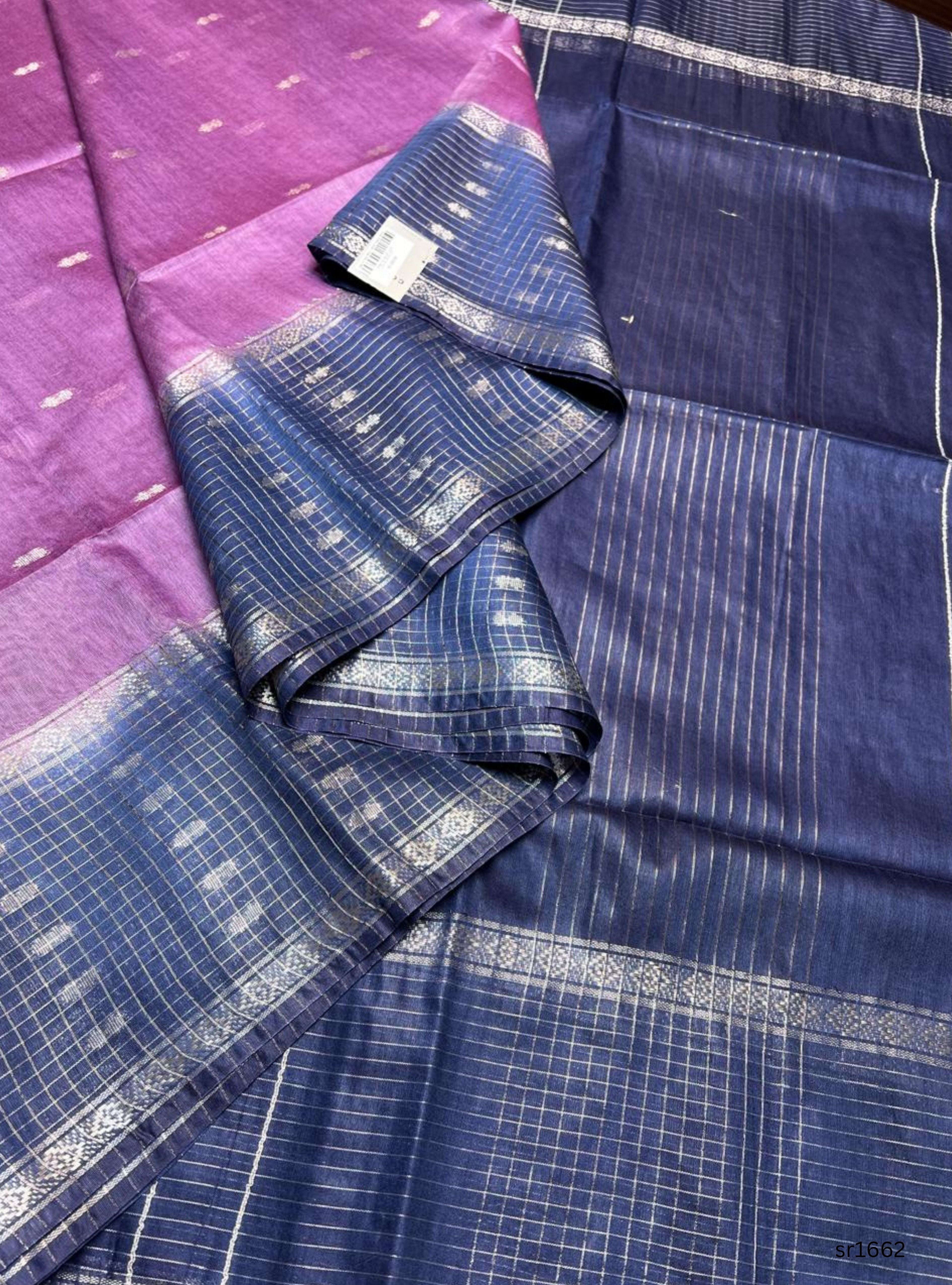 Lilac & Navy Blue - Semi Tissue Saree