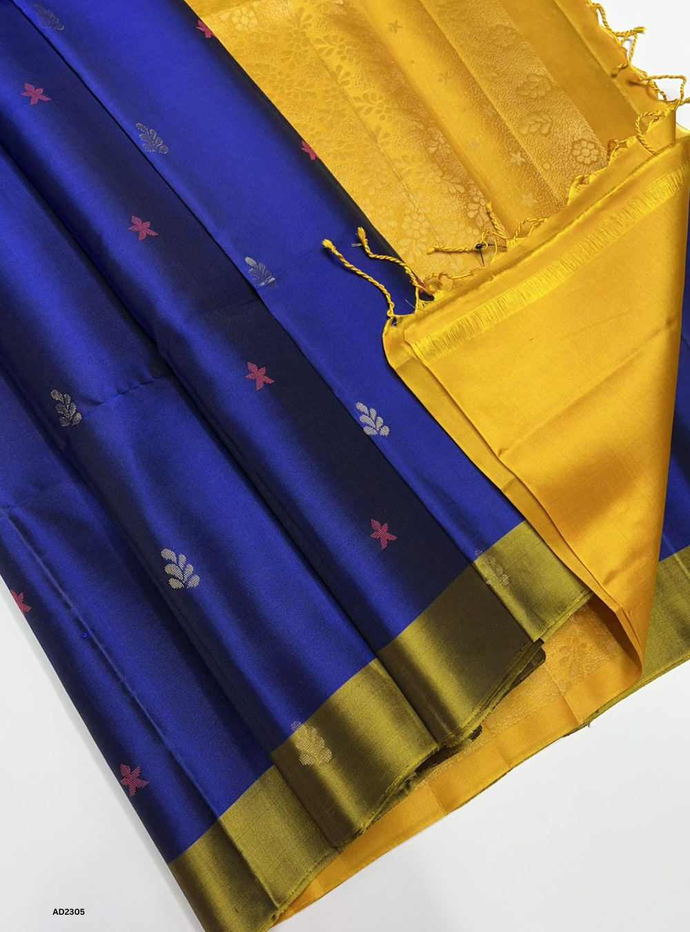 Blue & Yellow - Soft Silk Saree