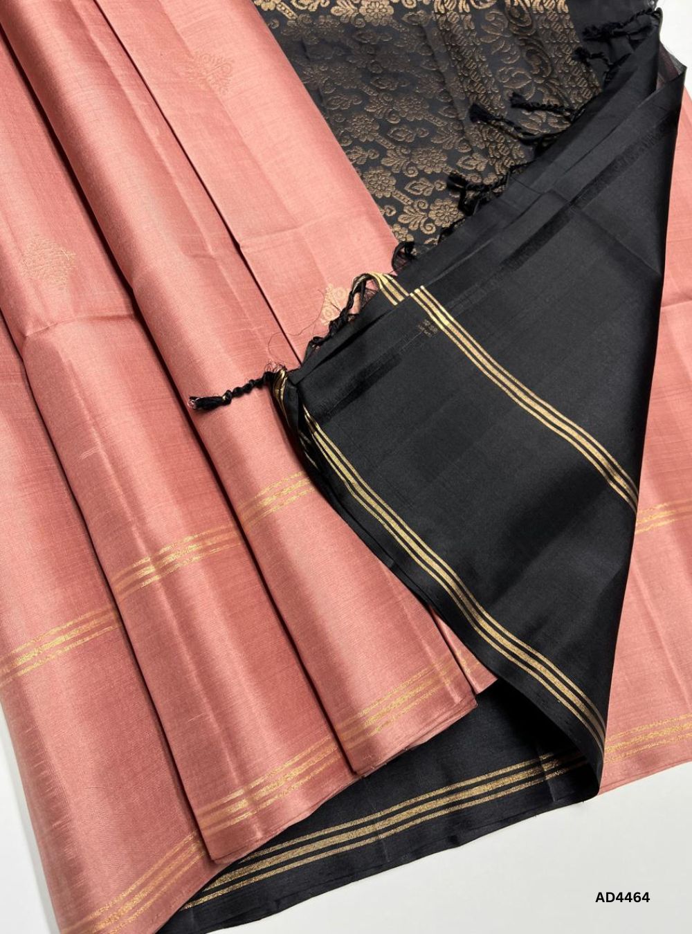 French Beige & Black - Soft Silk Saree