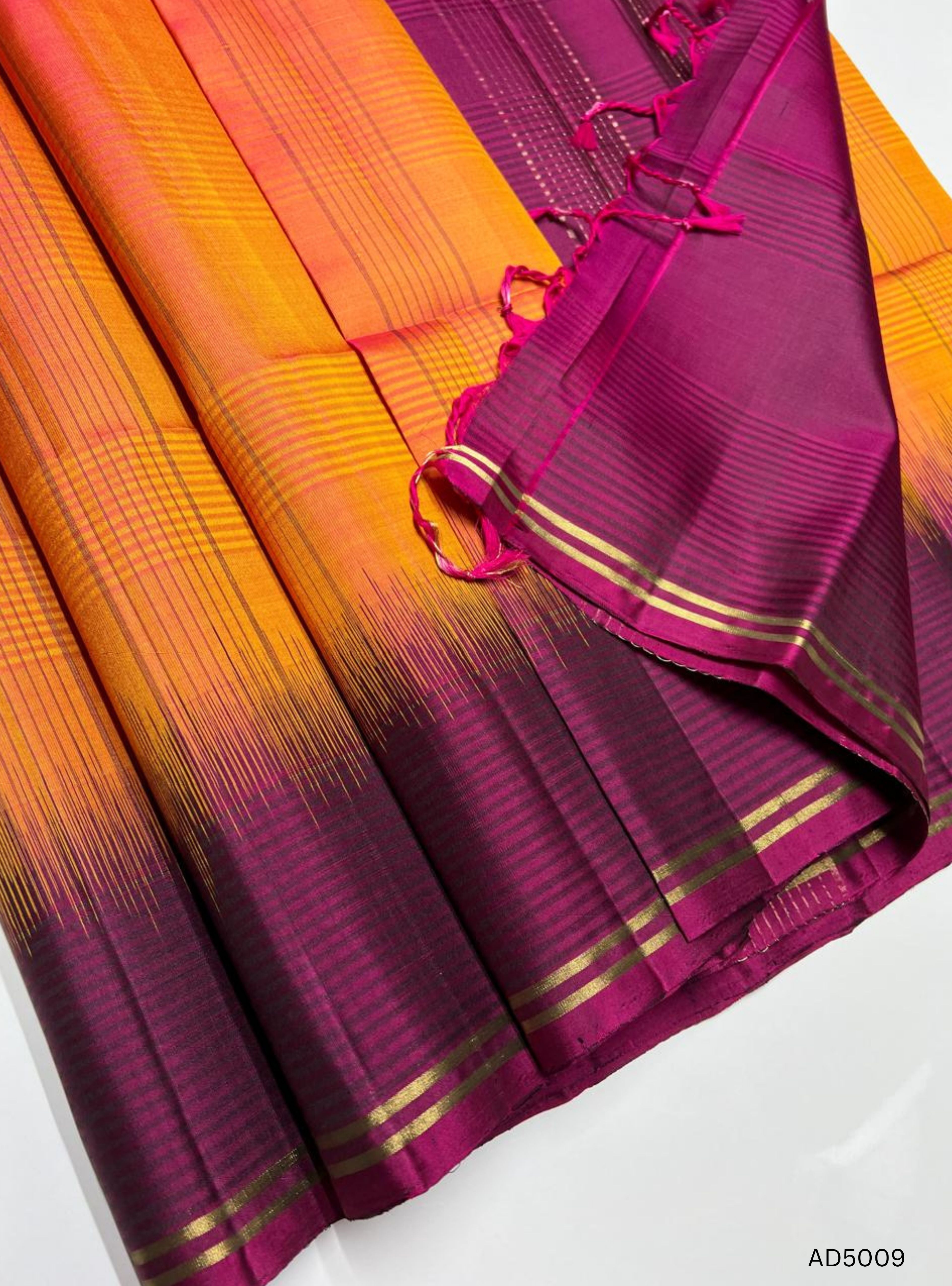 Orange & Magenta - Checks with Contrast Border Soft Silk Saree