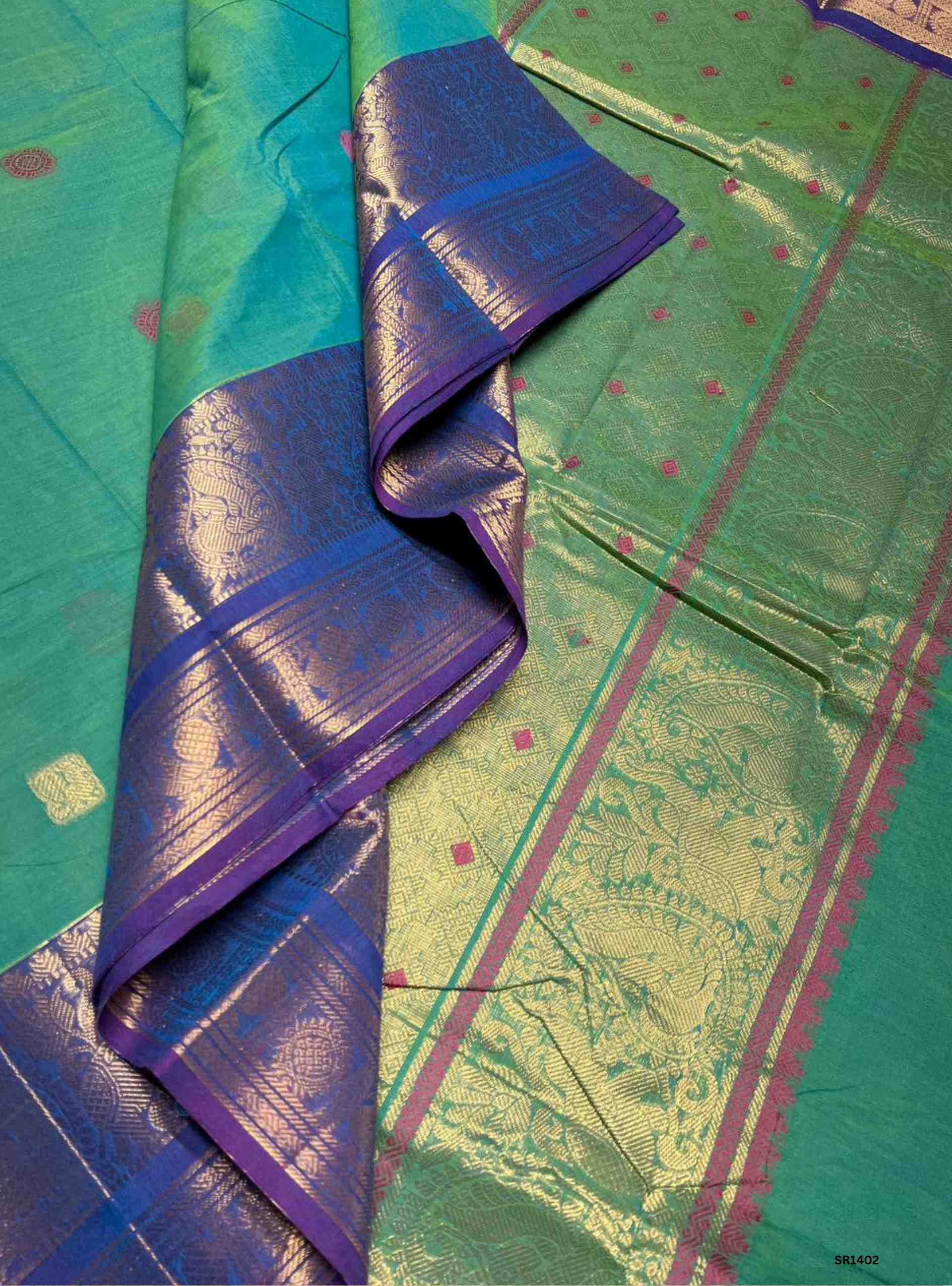 Rama Green & Blue - Kanchi Cotton Saree