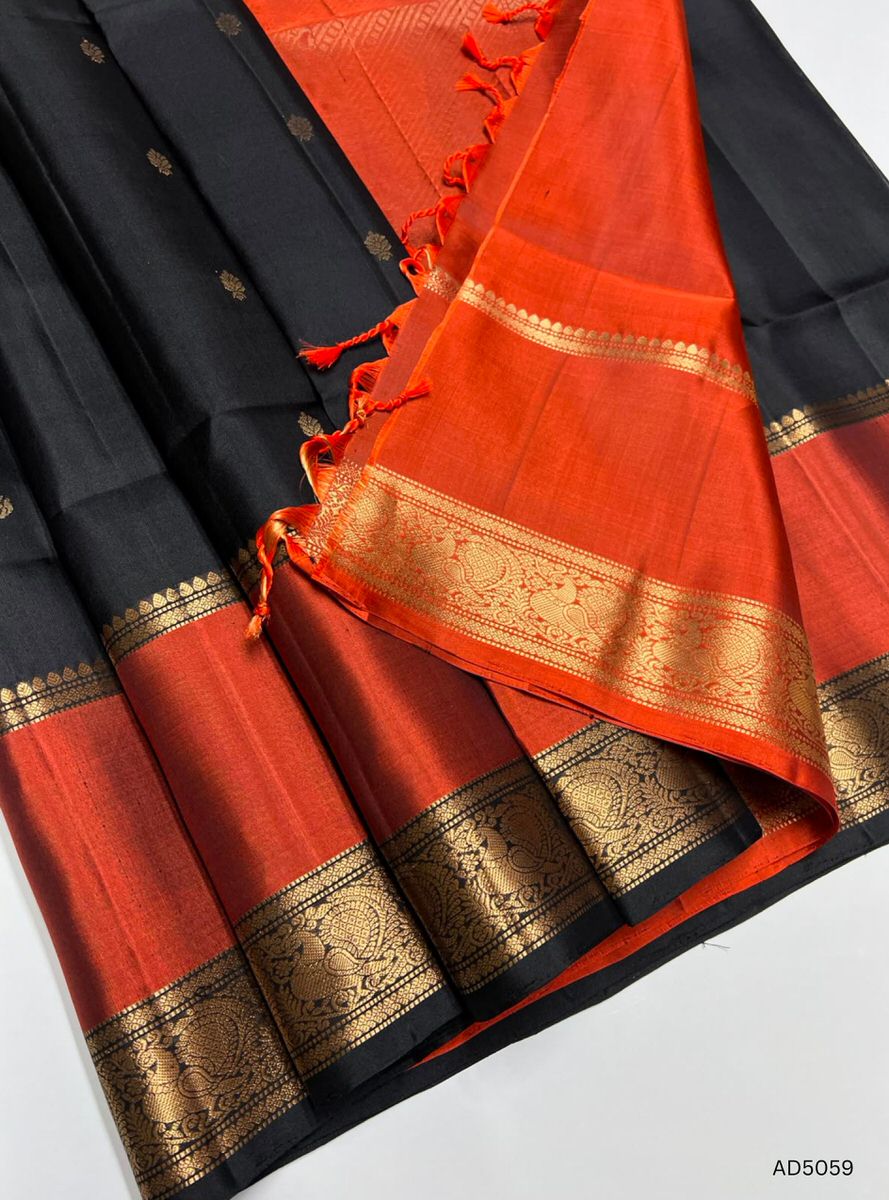 Black & Rust - Retta Pet Border Soft Silk Saree