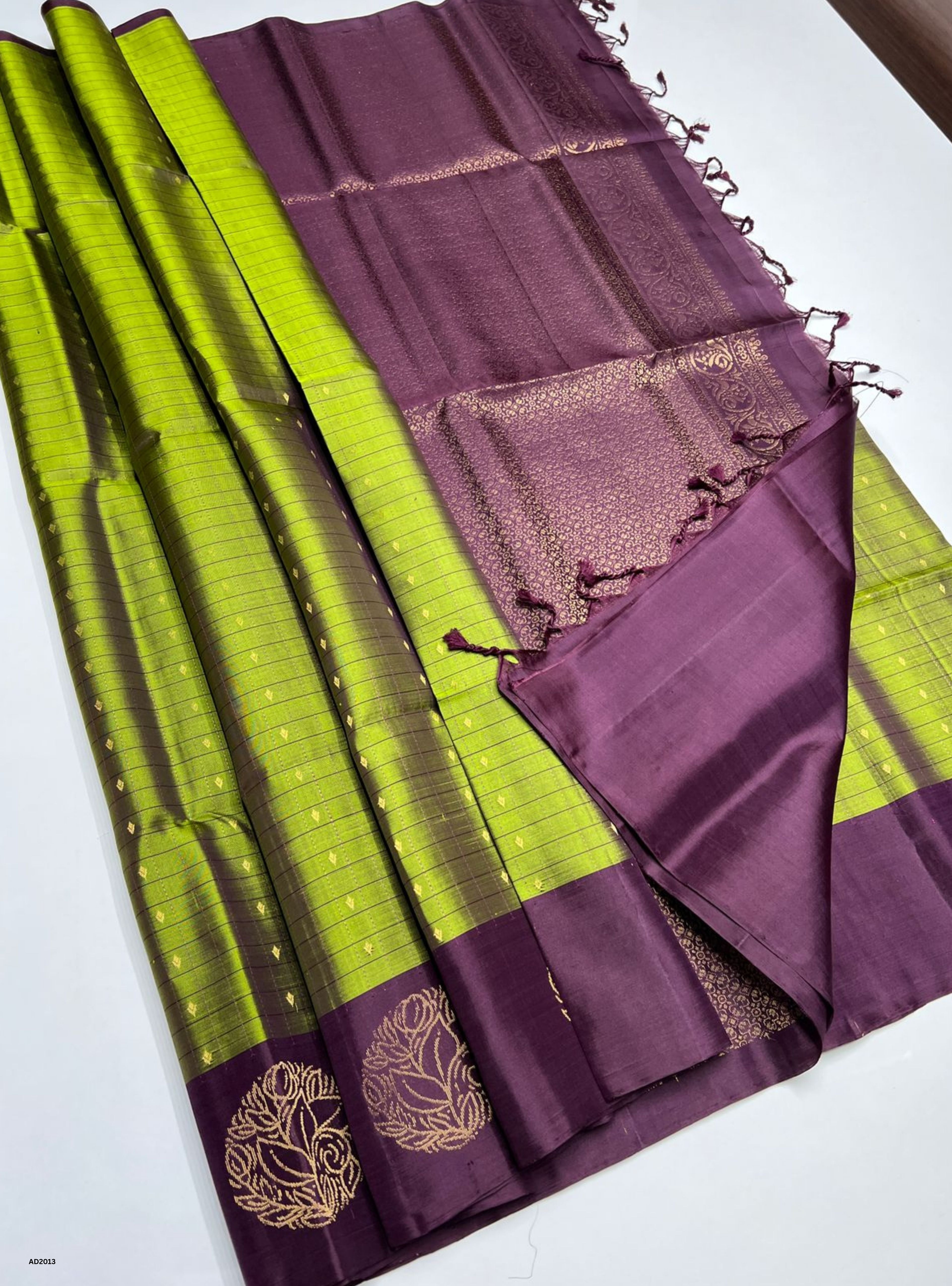 Green & Brown - Soft Silk Saree