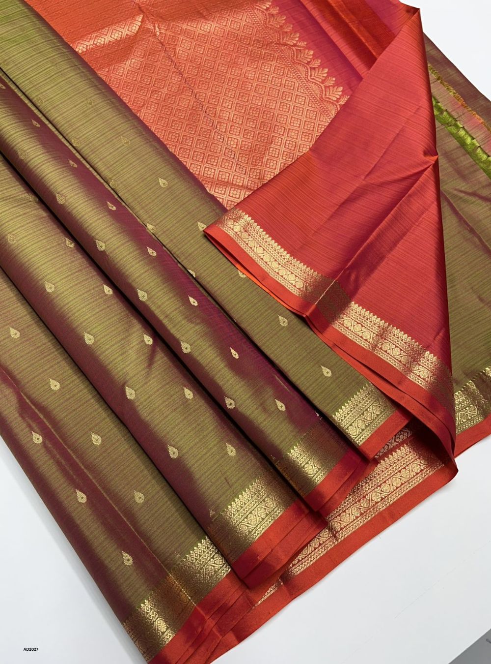 Gold & Orange  - Soft Silk Saree