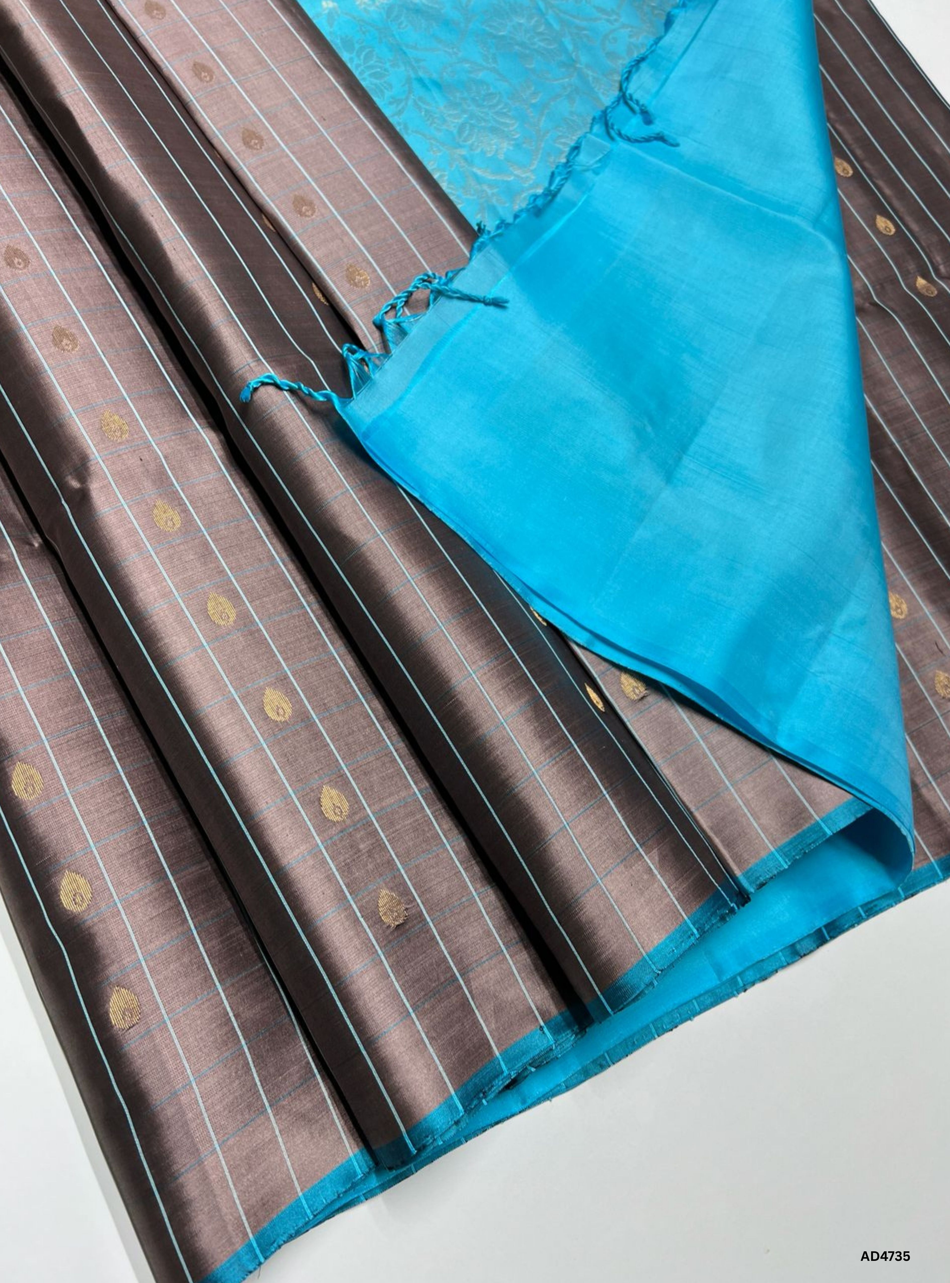 Grey & Sky Blue - Checkerd Soft Silk Saree