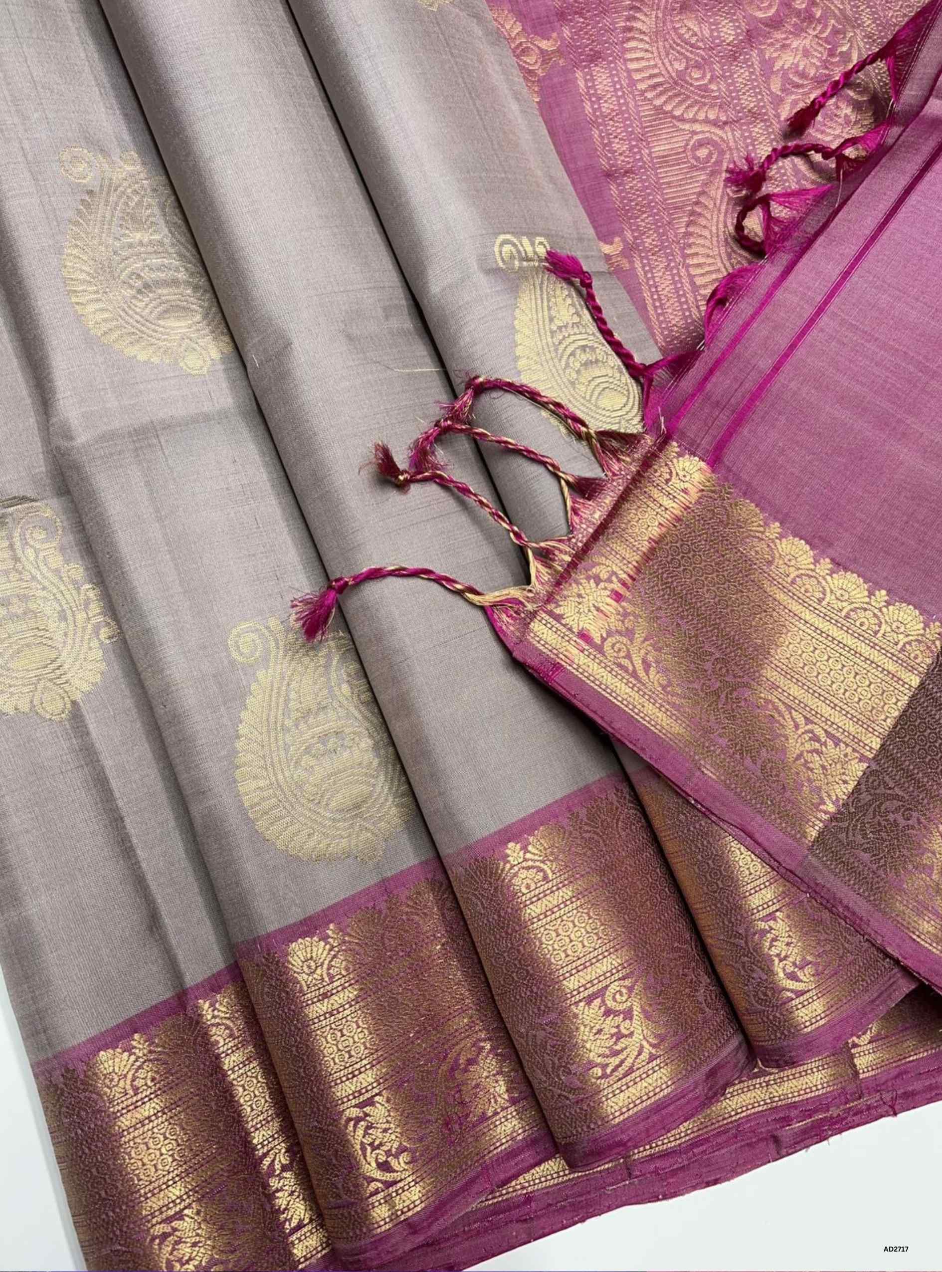 Creamy Grey & Pink - Soft Silk Saree