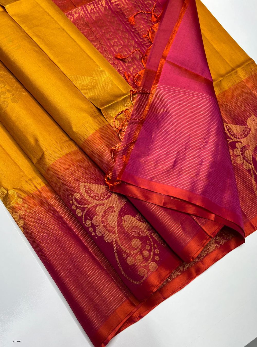 Mustard Yellow & Orangish Pink -   Soft Silk Saree