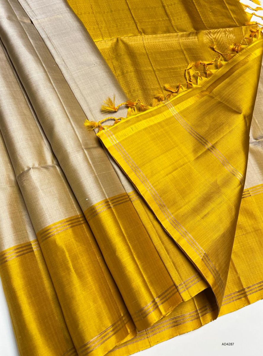 Ivory & Yellow - Soft Silk Saree