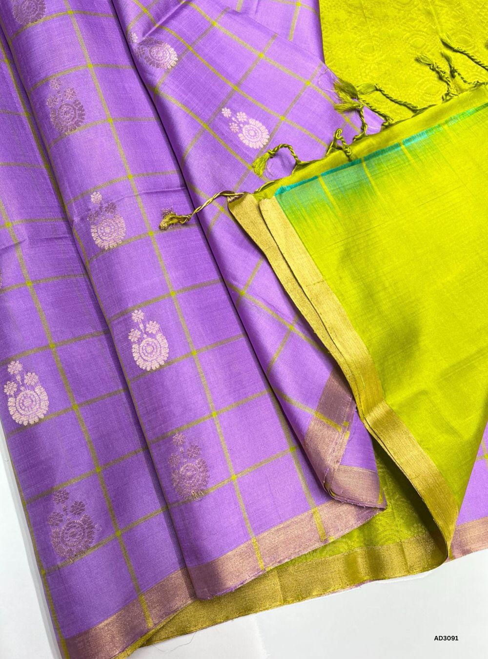Lavender & Parrot Green - Soft Silk Saree
