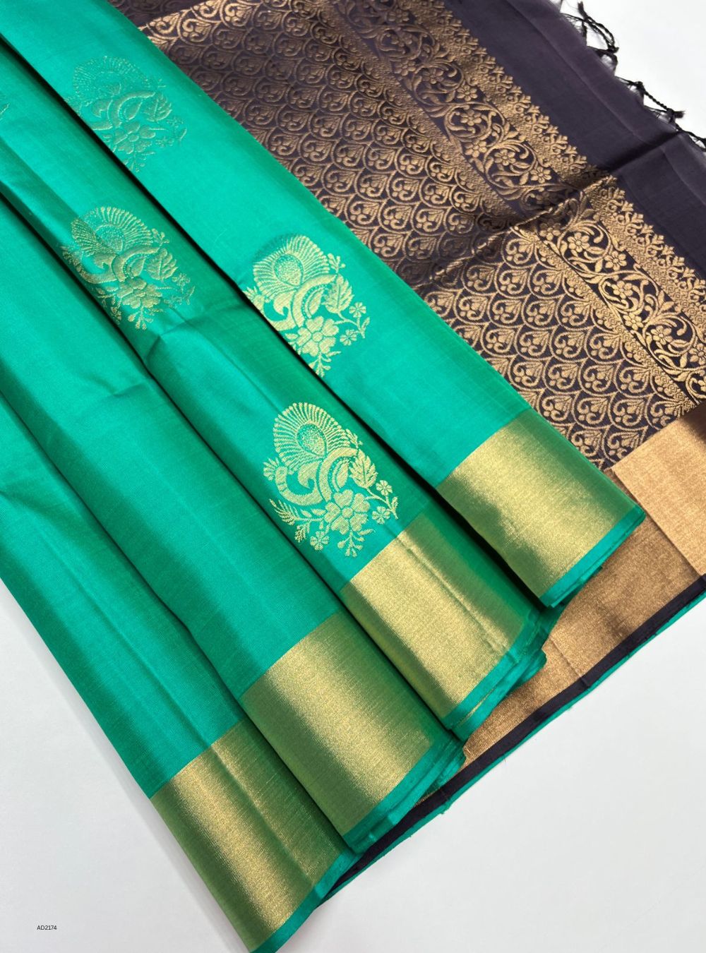 Rama Green & Burgundy - Soft Silk Saree