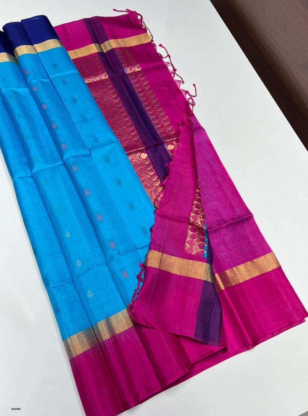 Blue & Pink -  Soft Silk Saree