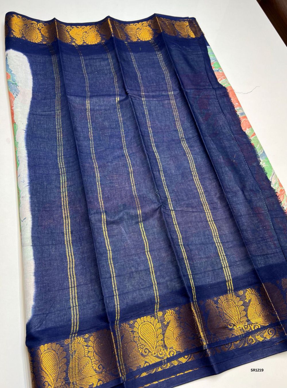 White & Ink Blue - Marble Print Chungudi Cotton
