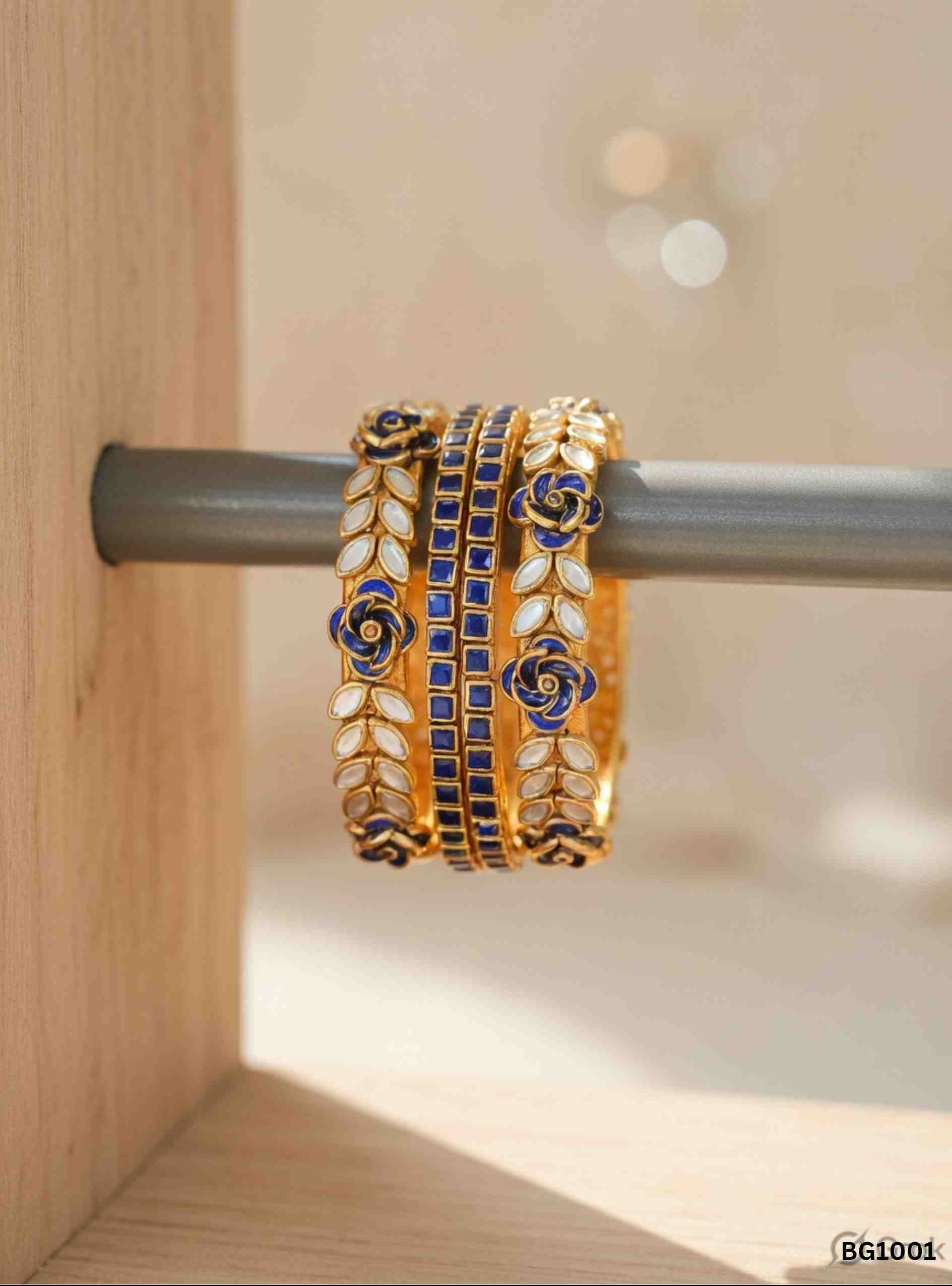 Blue - Kundan Bangle Set