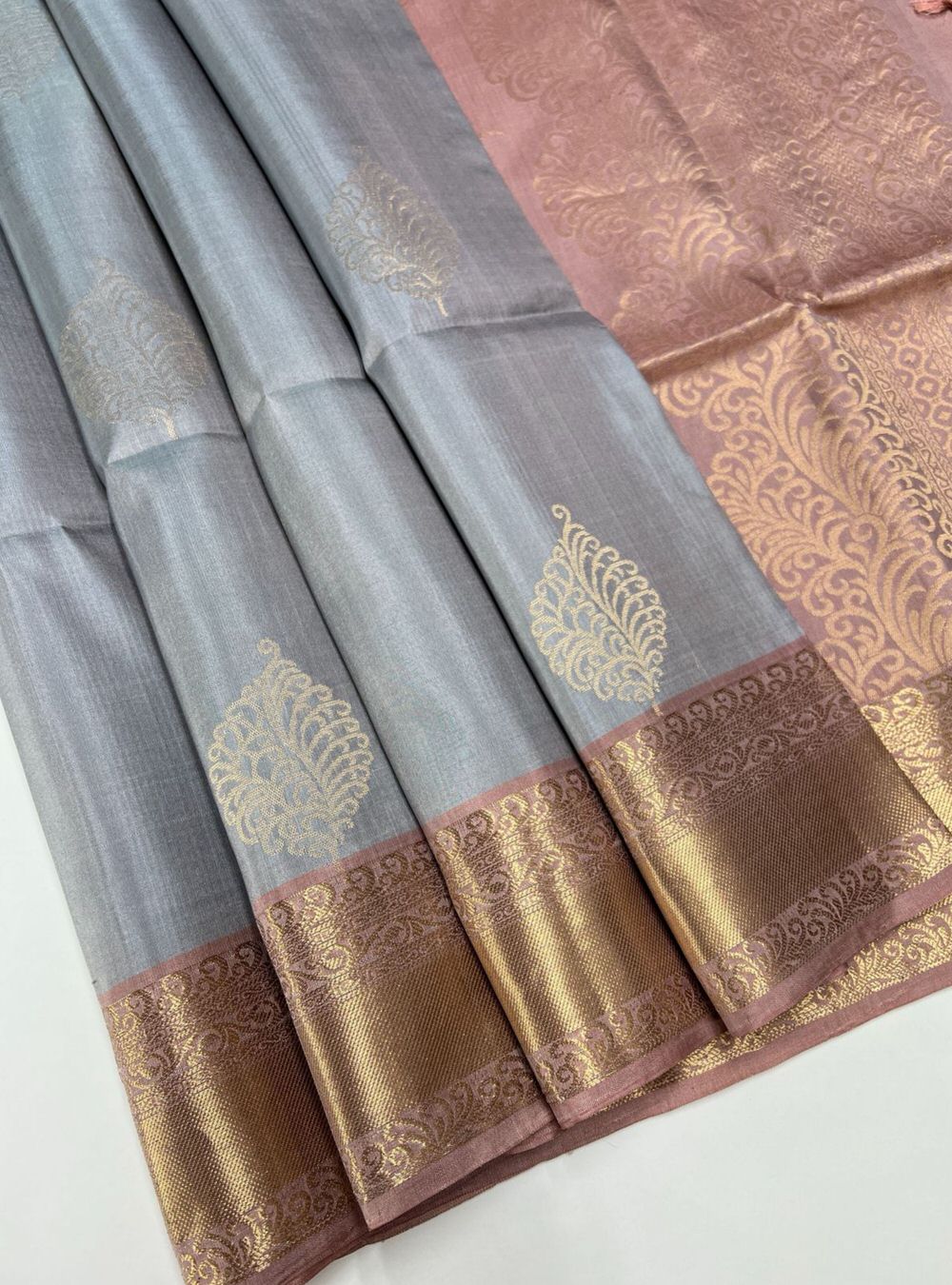 Grey & Cream Pink - Soft Silk Saree Minor Damage