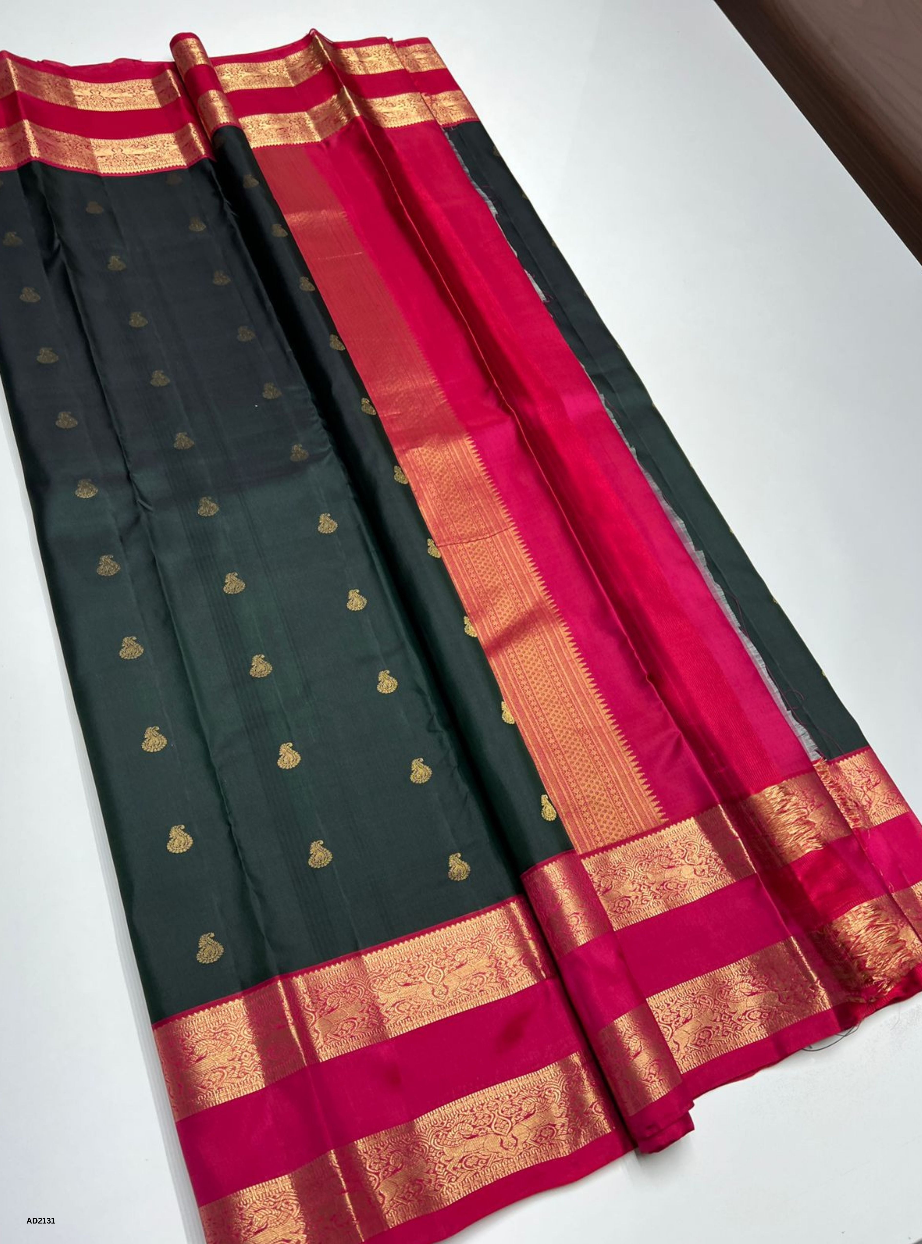 Dark Green & Pink - Soft Silk Saree