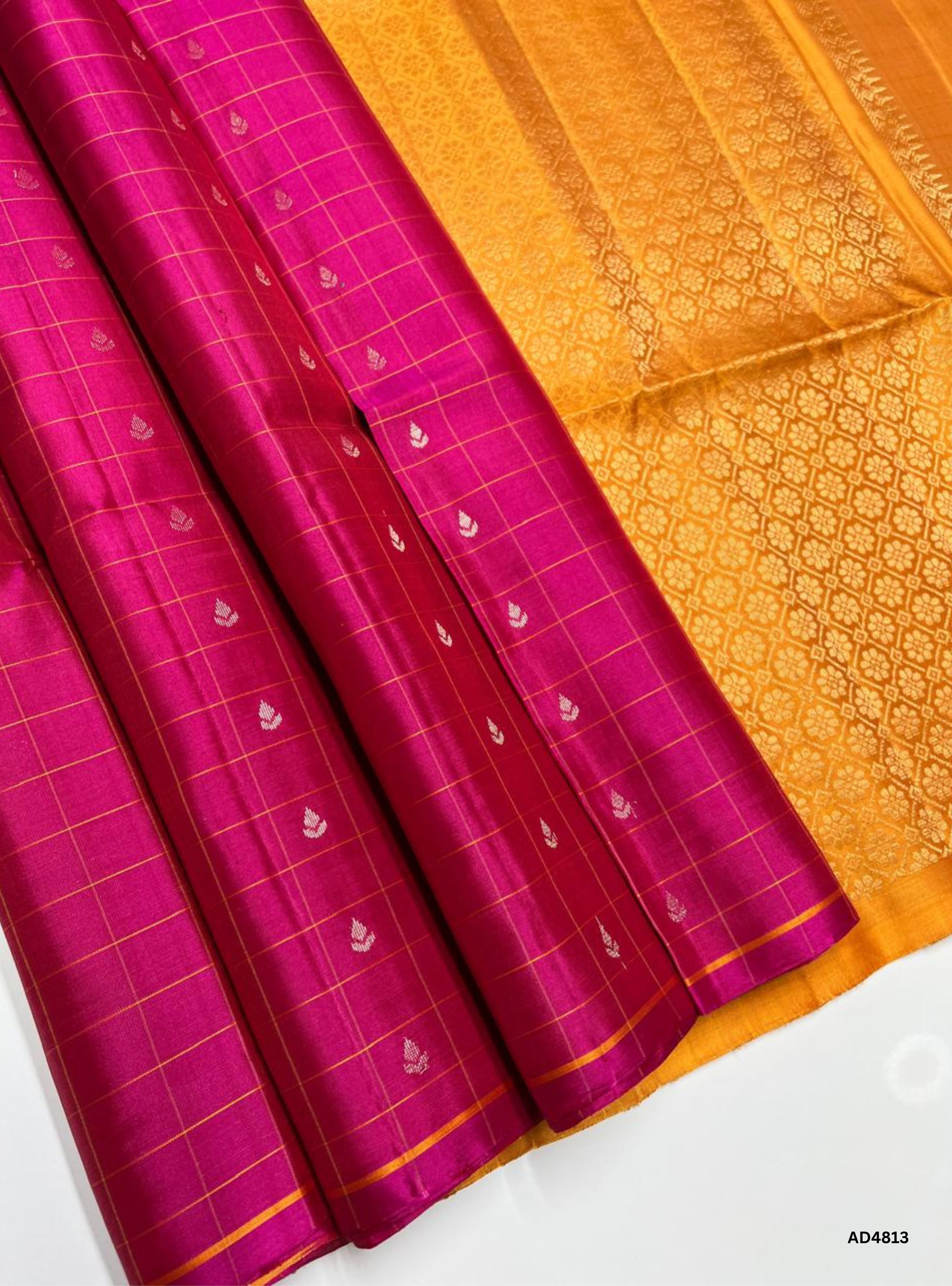 Pink & Yellow - Checkerd Soft Silk Saree