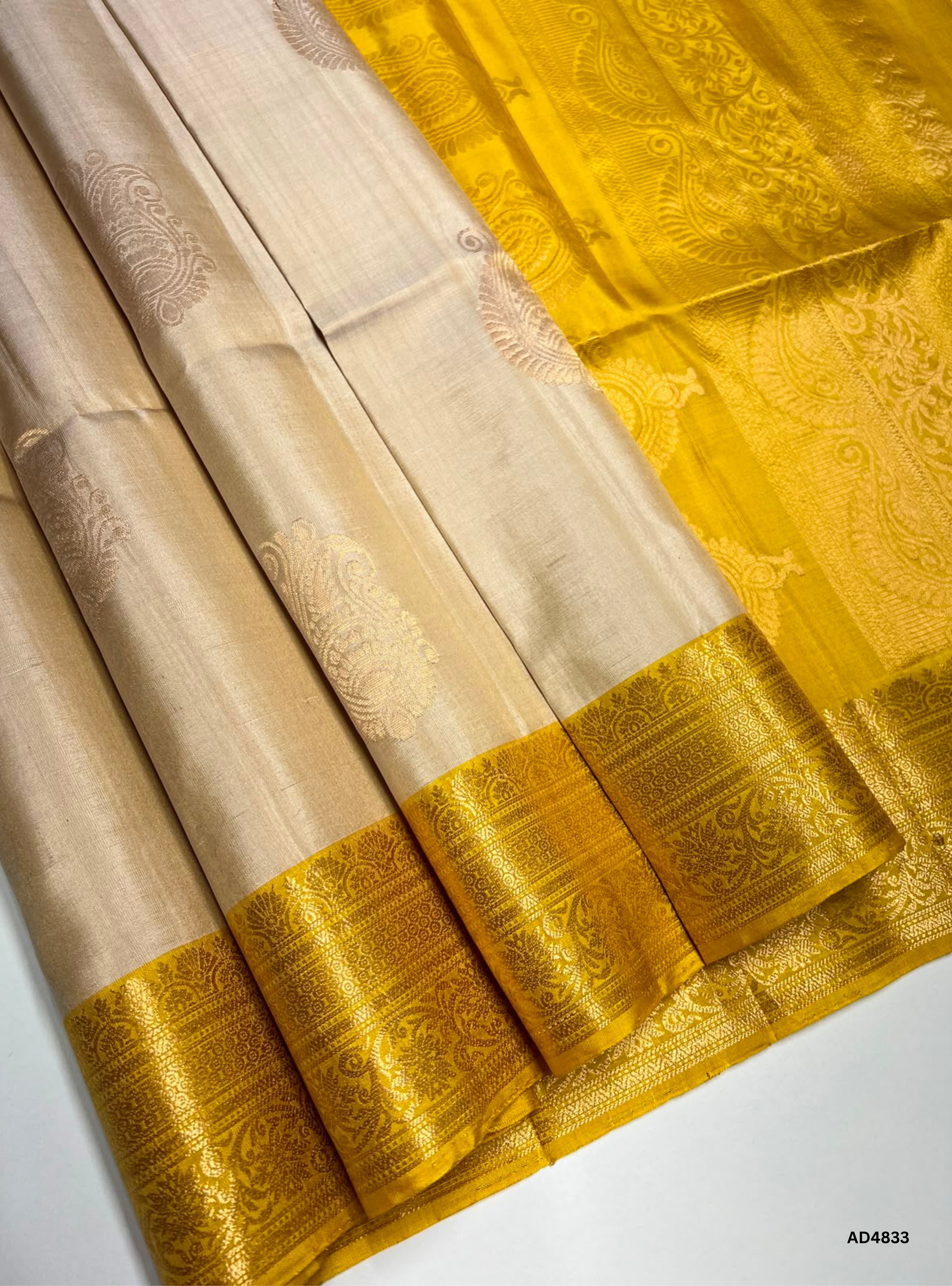 Ivory & Yellow - Kanchi Border Soft Silk Saree