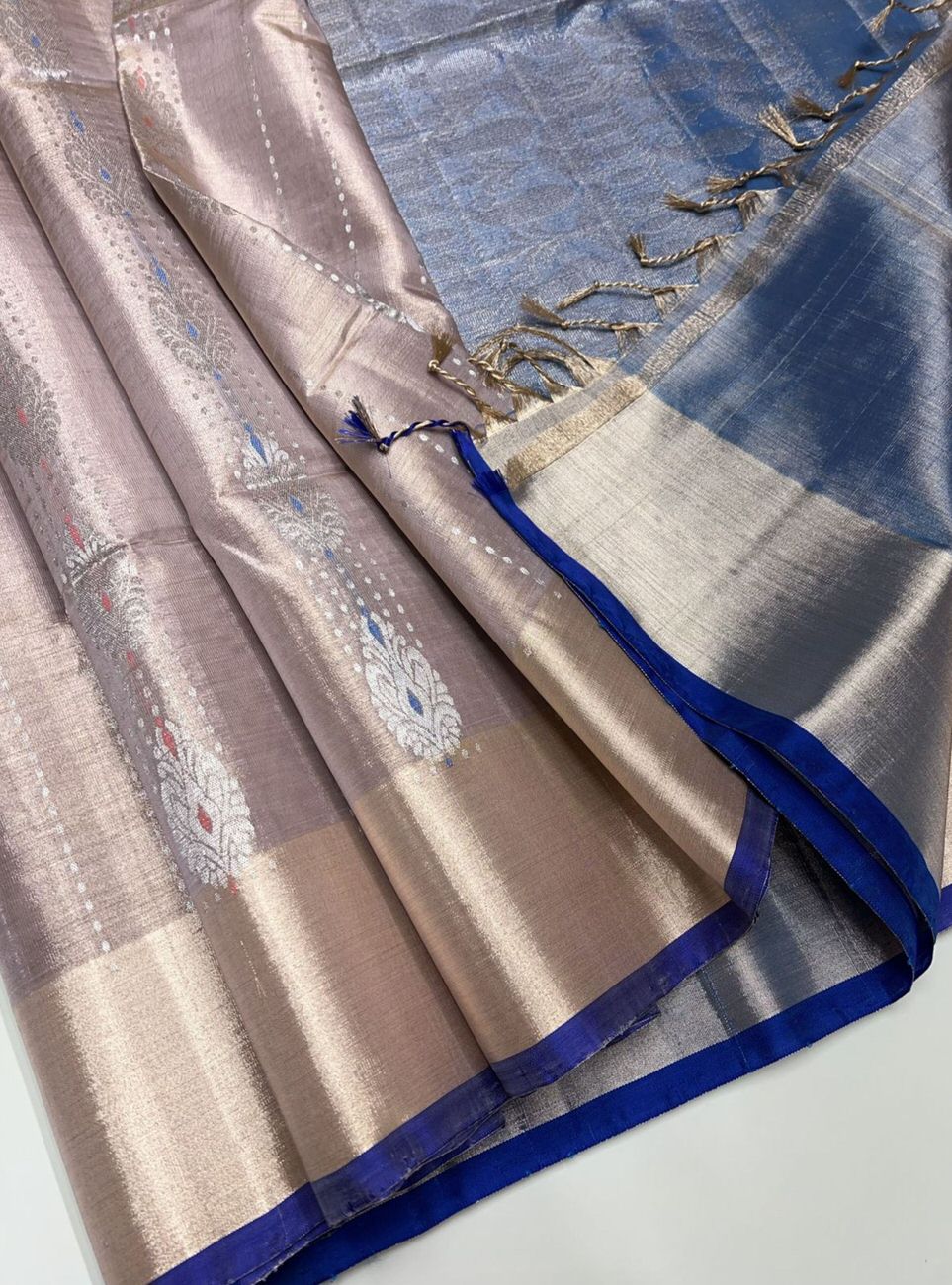 Rose Gold & Blue - Tissue Uppada Saree