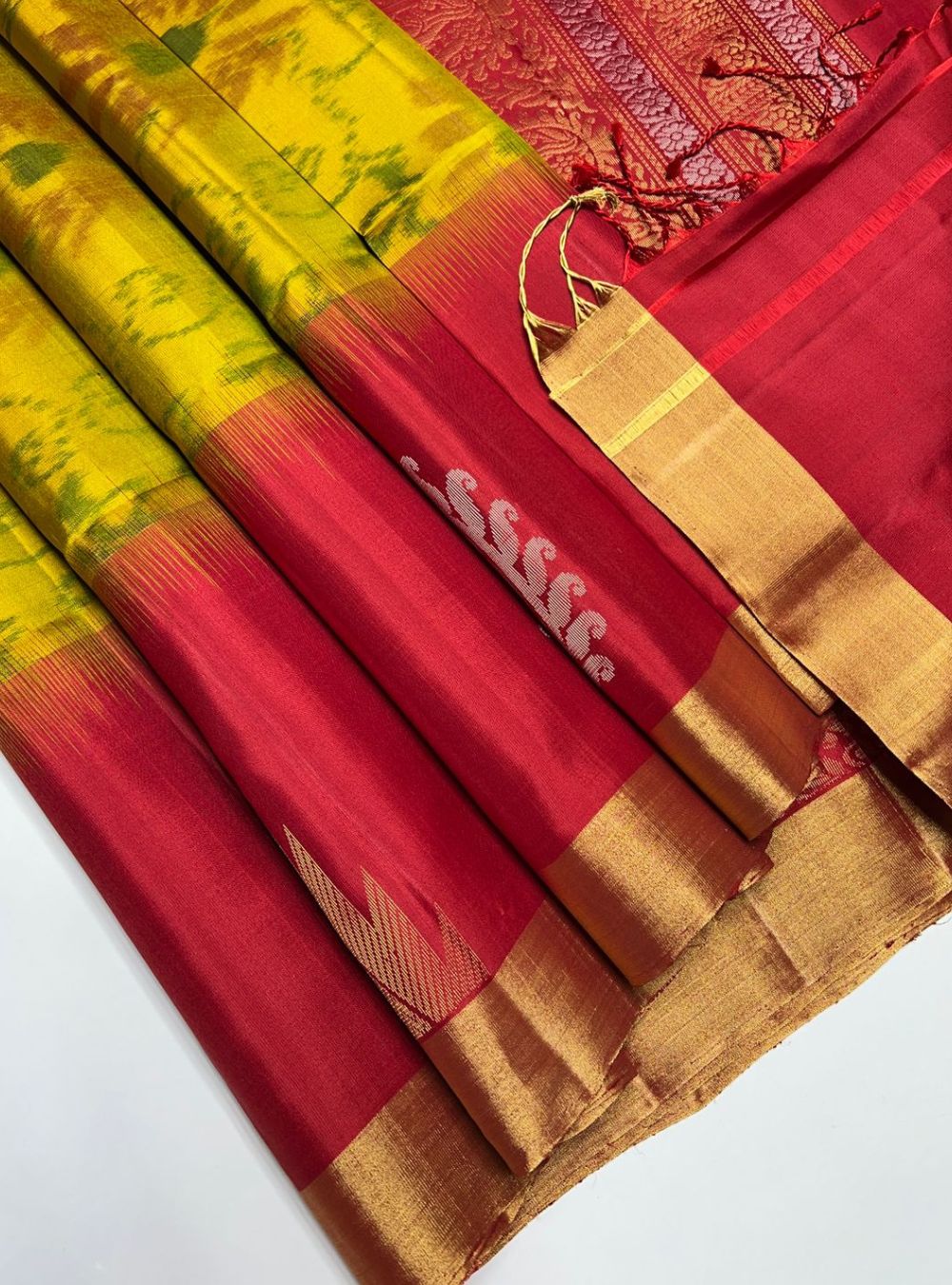 Mustard & Red - Soft Silk Saree