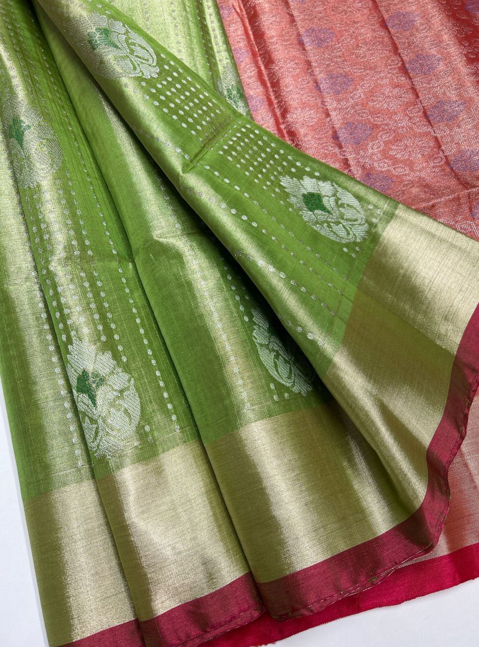 Elachi Green & Orange - Tissue Uppada Saree