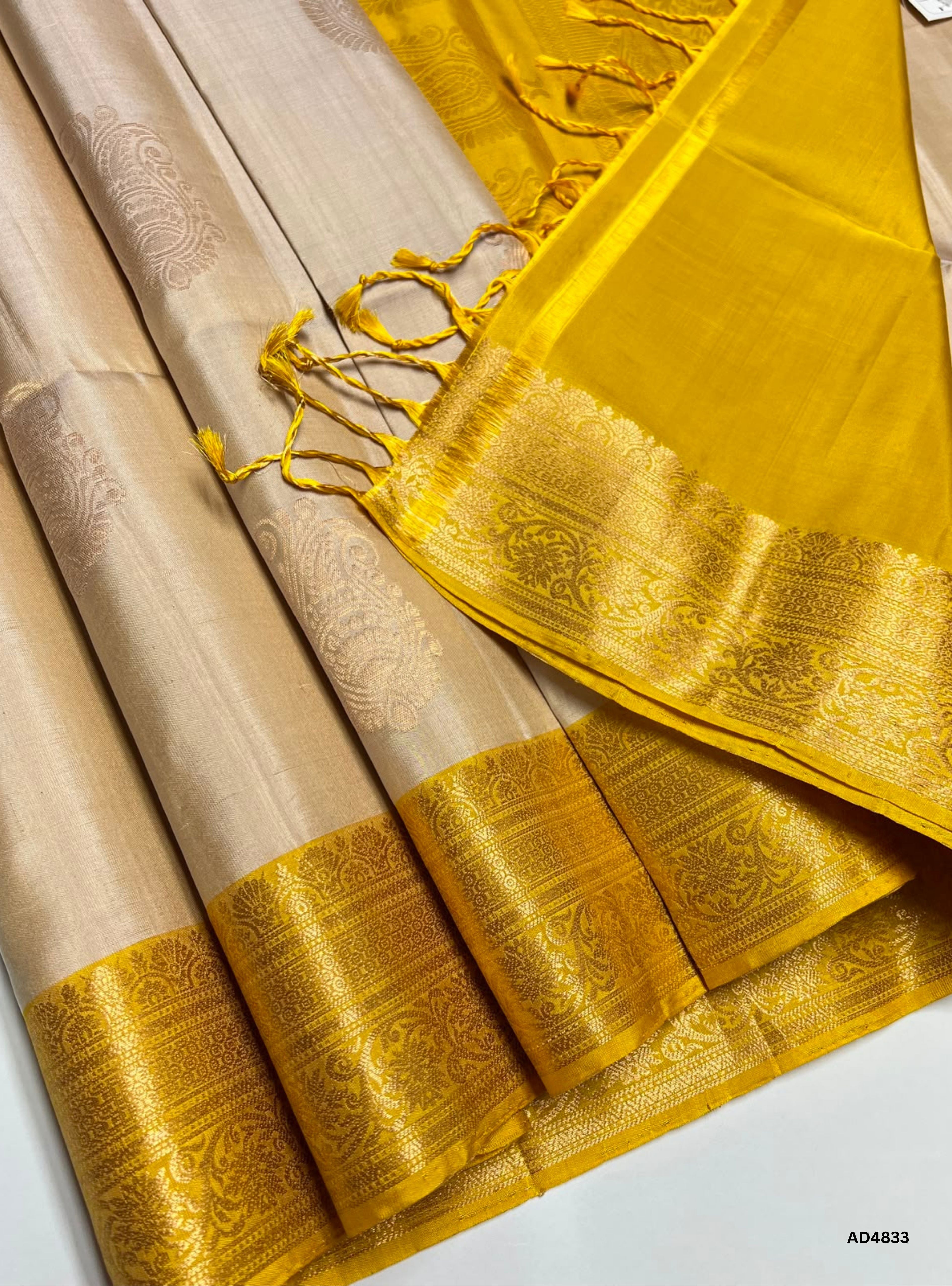 Ivory & Yellow - Kanchi Border Soft Silk Saree