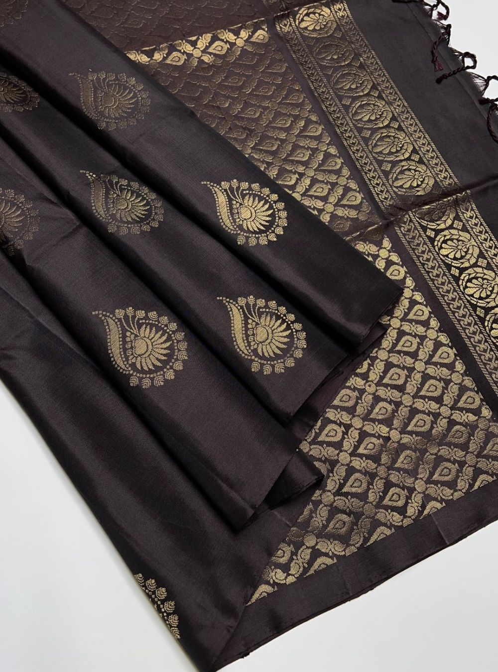 Dark Coffee Brown - Soft Silk Saree
