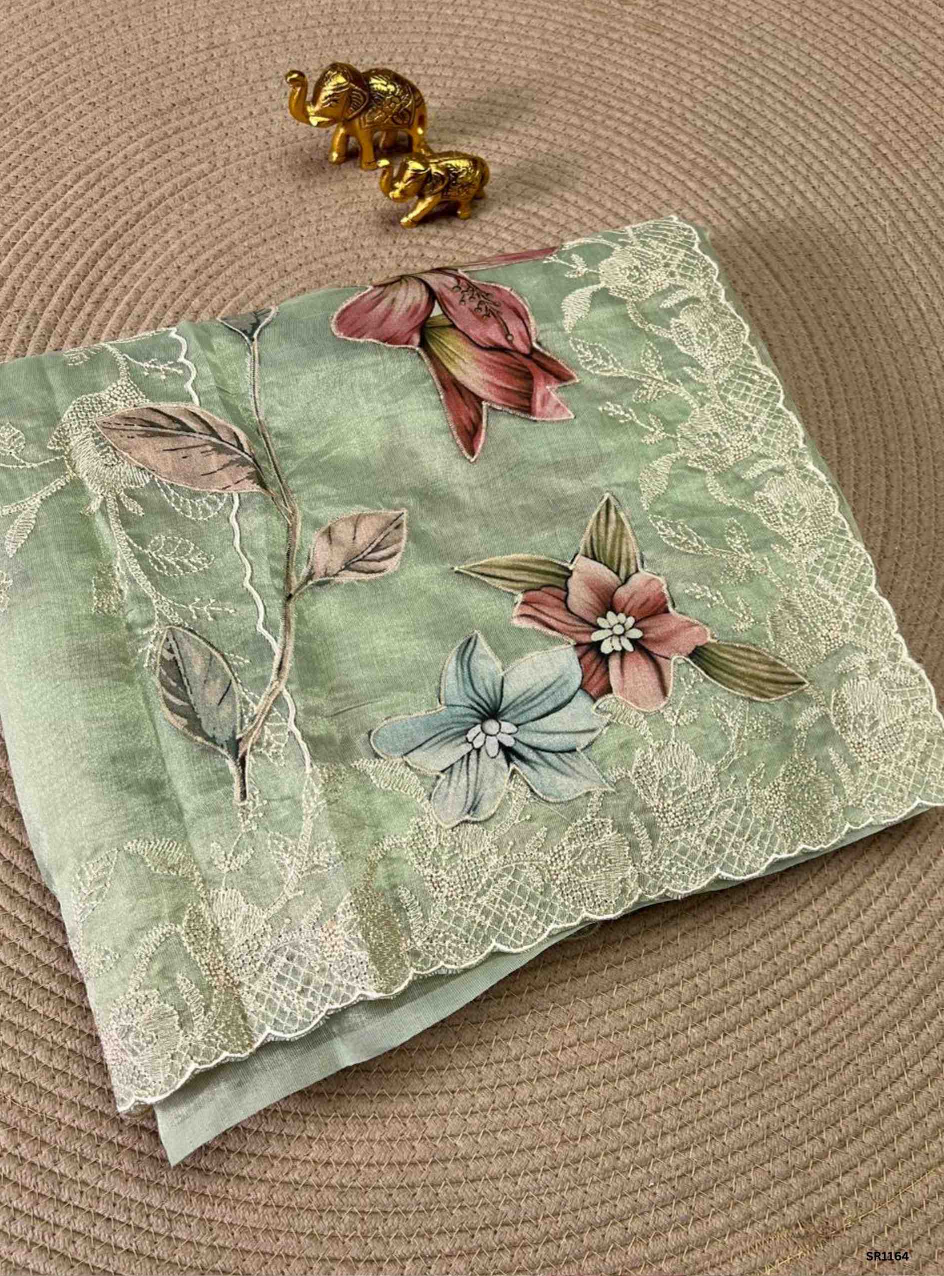 Pastel Green - Cotton Tissue with Embroidery