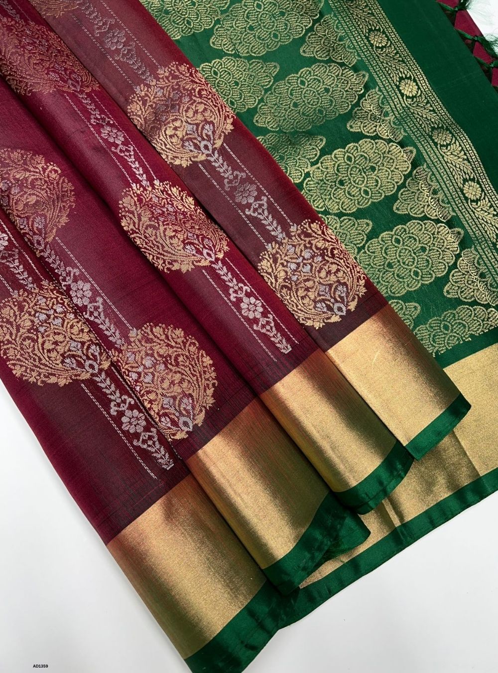Chocolate Brown & Green - Soft Silk Saree